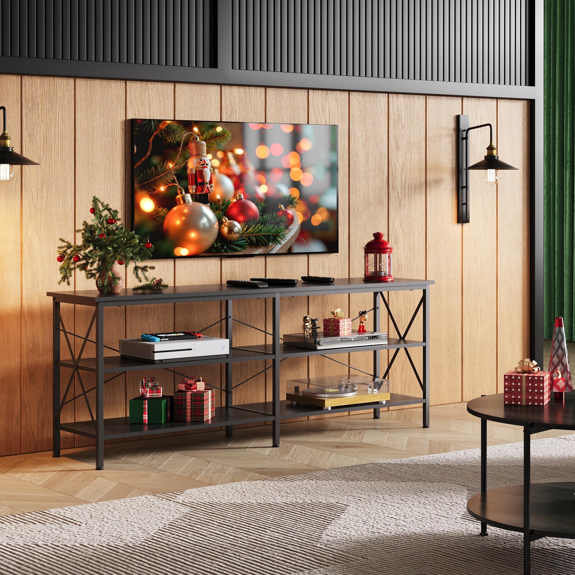 WLIVE 70 Inch TV Stand with 3-Tier Storage Shelves - Black Entertainment Center for Living Room & Bedroom - Perfect for 55-70 Inch Flat Screen TVs, Gaming Consoles & Media Storage