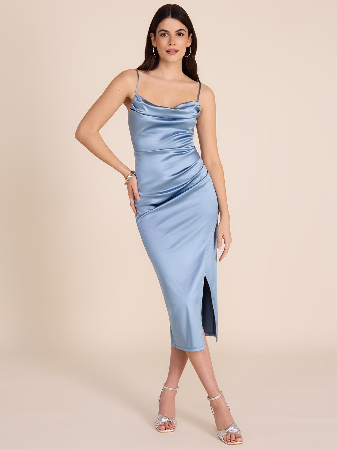 Elegant Cowl Neck Satin Sheath Dress for Women - Formal Evening Gown for Cocktail Parties, Weddings & Special Occasions