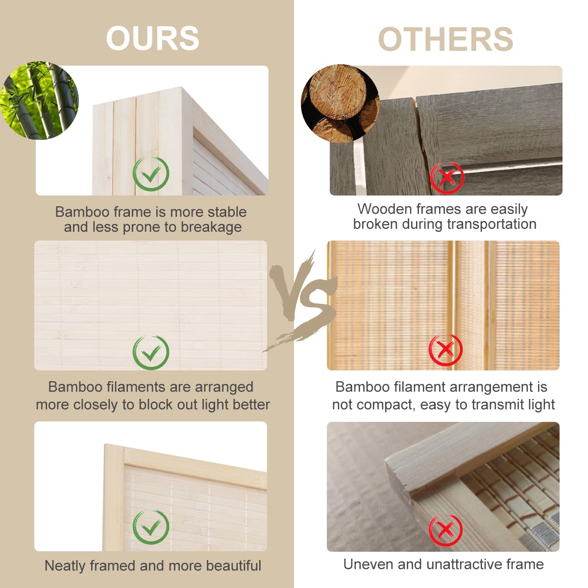 4 Panel Bamboo Room Divider - 6 FT Tall Folding Privacy Screen with Woven Mesh Design | Portable Freestanding Partition for Home, Office & Event Separation | Natural Beige Home Decor for Living Room, Bedroom & Studio Spaces
