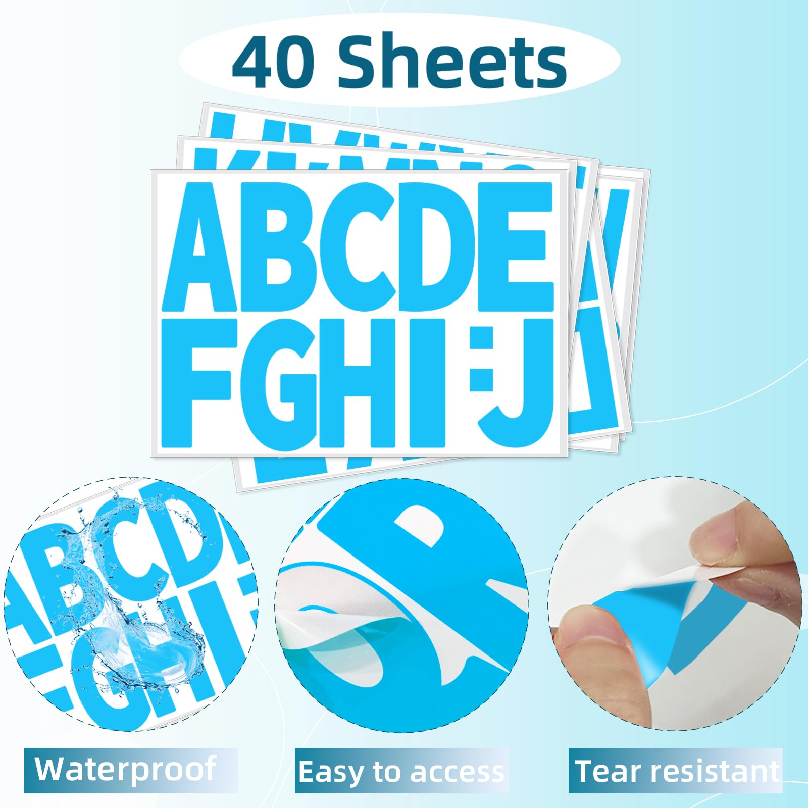 Starboling 3 Inch Blue Alphabet Stickers - 40 Sheets Self-Adhesive Vinyl Letter Stickers for Mailbox Numbers, Bulletin Boards, Classroom & Home Decor - Perfect for DIY Projects, Scrapbooking & Organizing