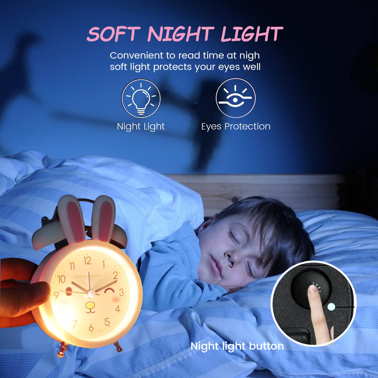 **Cartoon Bunny Alarm Clock for Kids & Heavy Sleepers - Loud Twin Bell, Backlight, Bedroom Decor - Perfect for Waking Up & Room Decoration (Blue)**