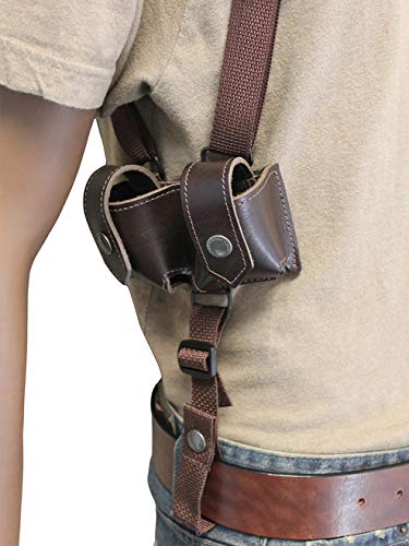Barsony Vertical Brown Leather Shoulder Holster with Speed-Loader Pouch - Compatible with 6 Inch Revolvers - Perfect for Concealed Carry & Outdoor Shooting
