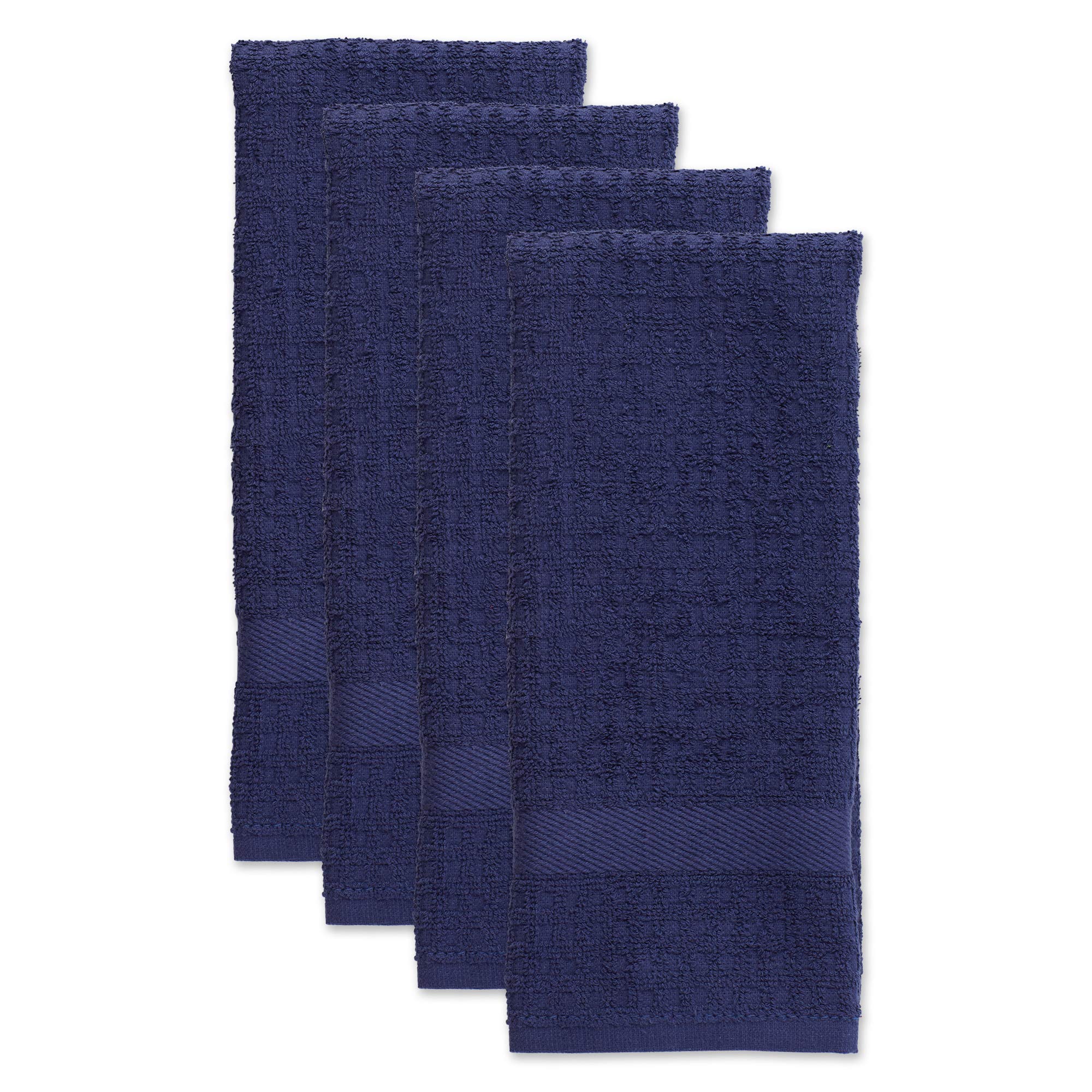 DII Basic Terry Collection Waffle Dishtowel Set - 15x26 Inches, Solid Blue, 4-Piece Kitchen Towels for Drying Dishes, Cleaning & Decor
