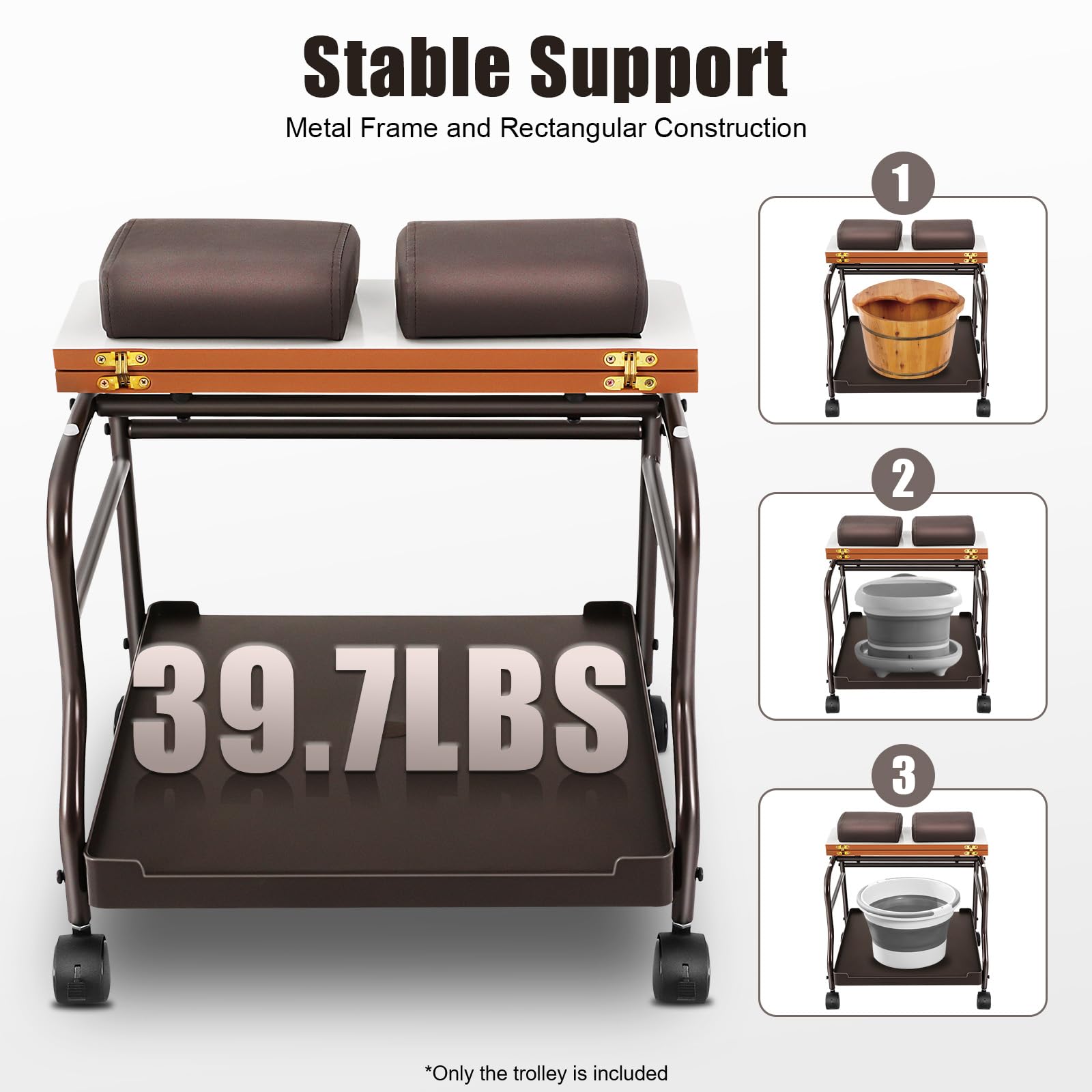 **CNCEST Portable Pedicure Chair for Salon & Spa - Adjustable Nail & Foot Bath Trolley with Massage Table & Footrest Stand - Perfect for Manicure, Pedicure & Relaxation (Coffee Brown)**    *(Ideal for professional salons, home spas, and mobile nail technicians - enhances comfort and convenience during treatments.)*