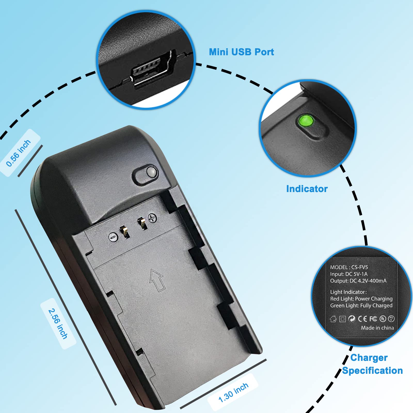 NP-FV5 Battery Charger Set with 2000mAh Rechargeable Lithium Battery - Universal Travel Charger for Sony Camcorders & Digital Video Cameras - Perfect for Vlogging, Travel Filming, and Professional Videography