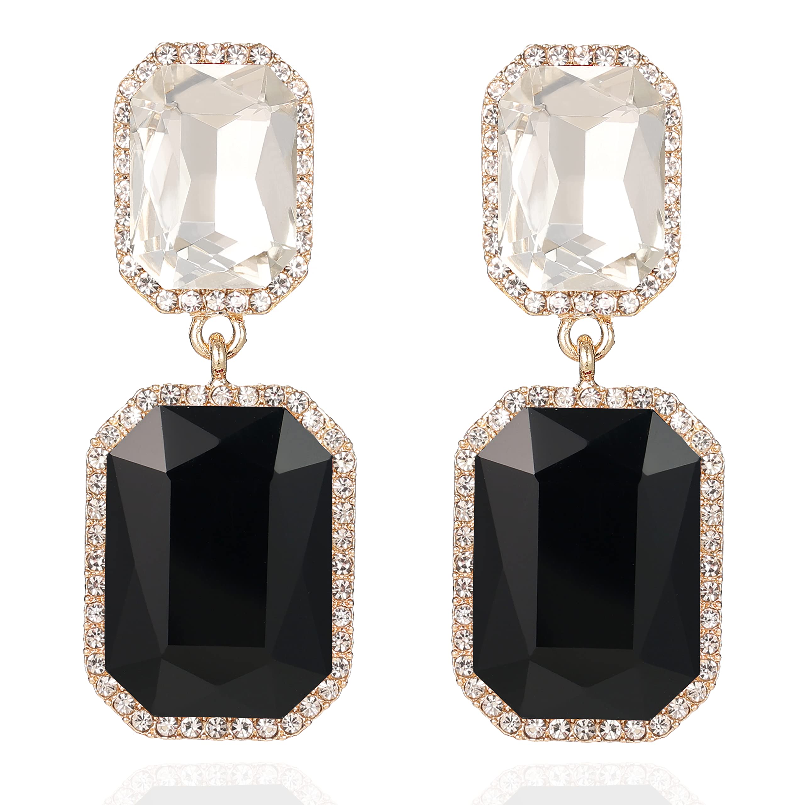 Vintage Rhinestone Statement Earrings - Big Crystal Rectangle Drop Dangle Earrings for Women | Evening, Prom, Pageant, Party, Wedding & Special Occasion Jewelry