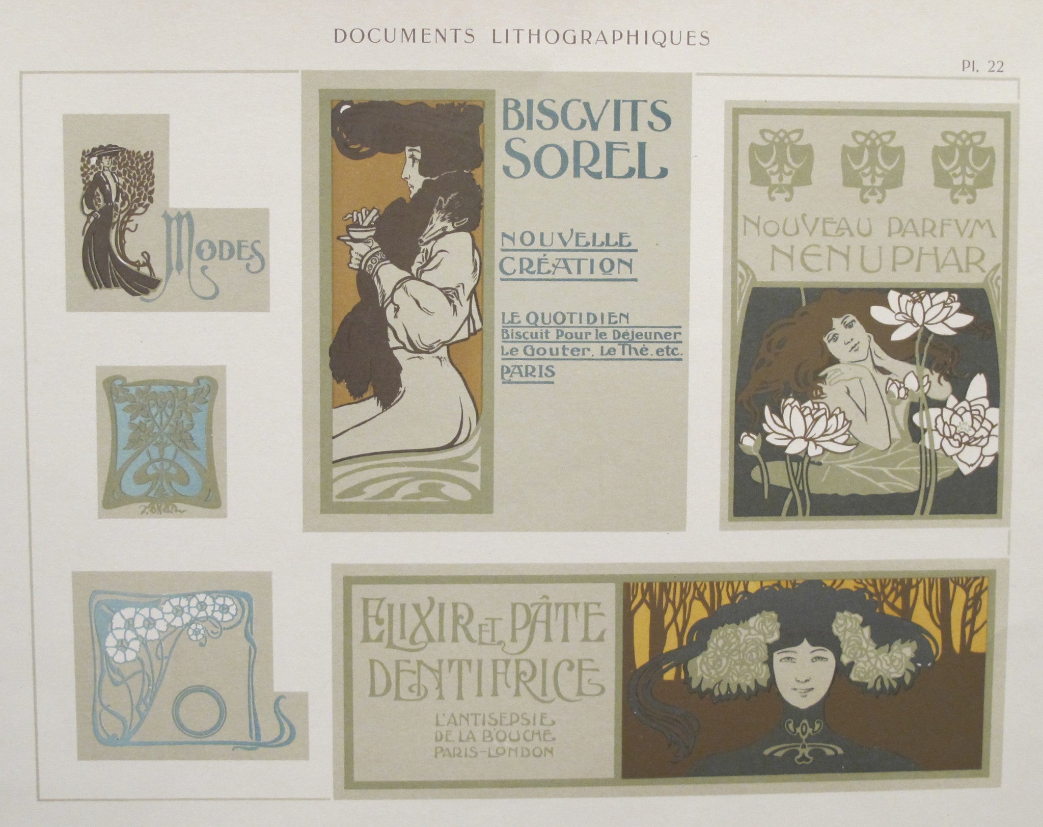 Antique 1900s Belle Epoque Design Sheet - Documents Lithographiques Plate #22 - Vintage French Art Nouveau Decor for Home & Office Wall Art