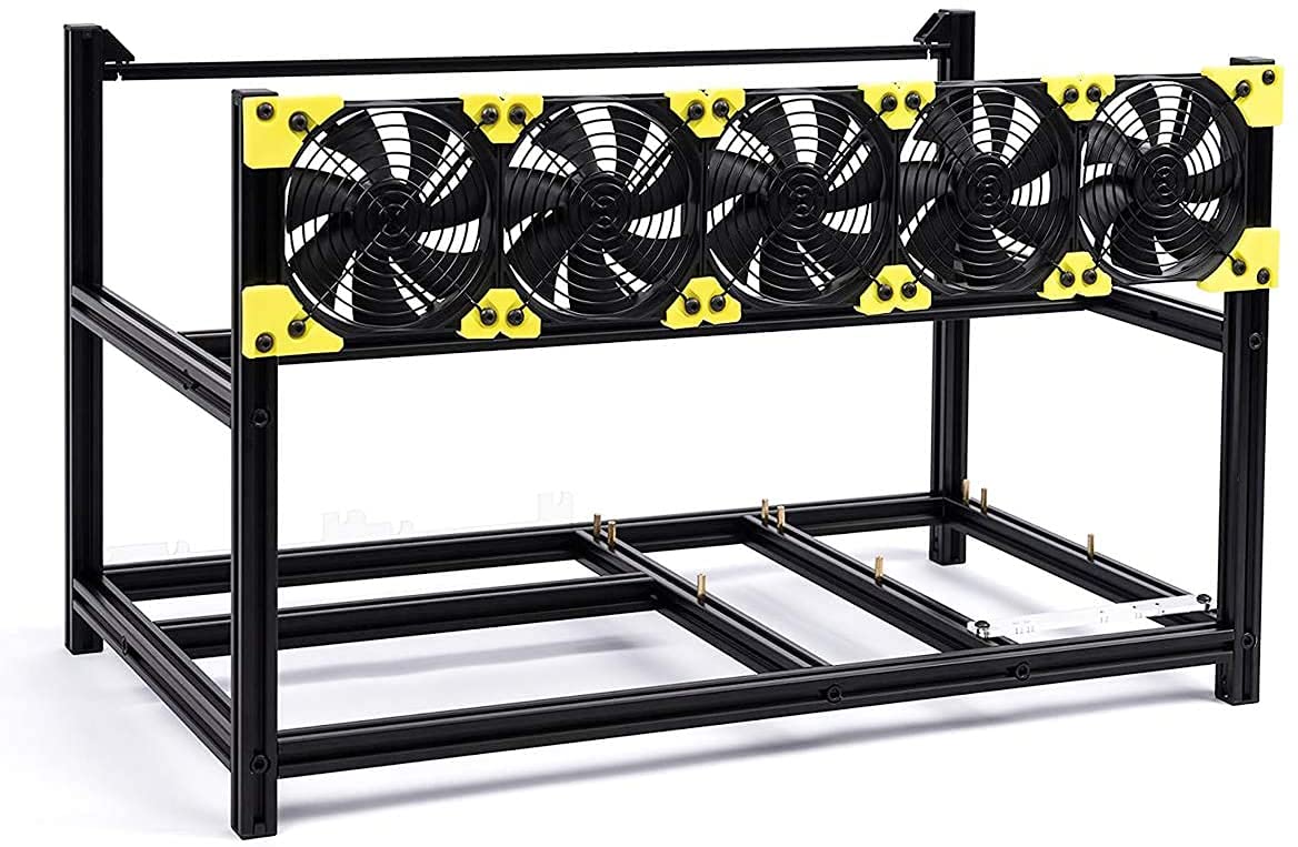 HLL Veddha 6/8 GPU Aluminum Stackable Mining Rig Frame - Open Air Case for BTC ETH Mining (6 GPU + 5 Fans) Black - Perfect for Cryptocurrency Mining & Home Server Setup