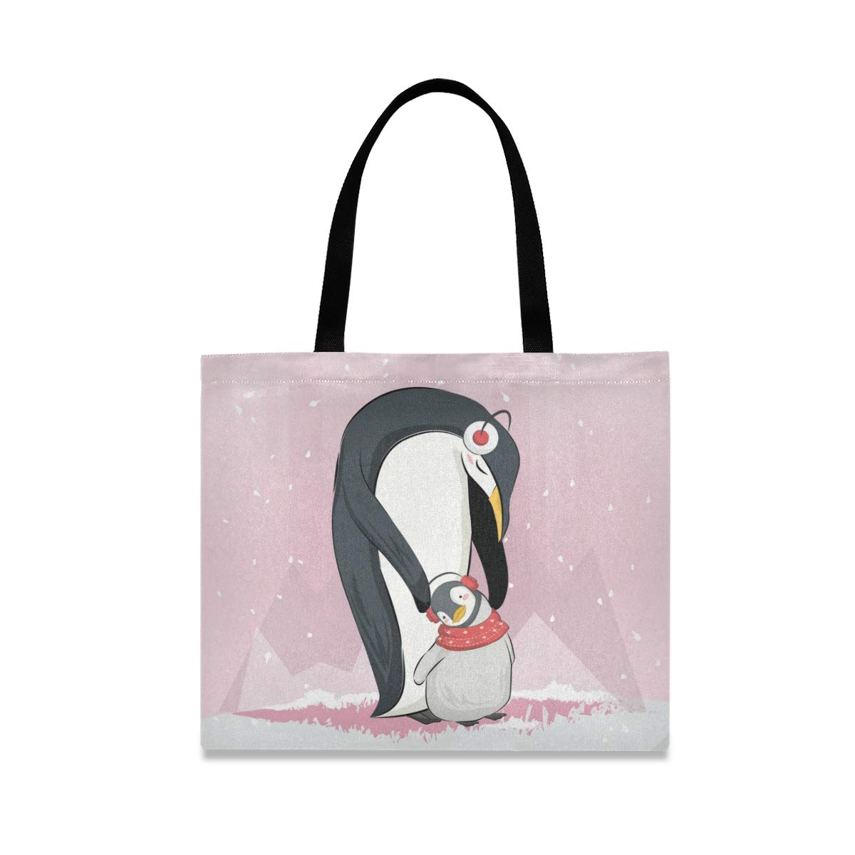 Stylish Penguin Canvas Tote Bag for Women - Large Reusable Grocery Bag with Interior Pocket - Eco-Friendly Shopping Handbag for Gym, Beach, Travel & Outdoor Activities