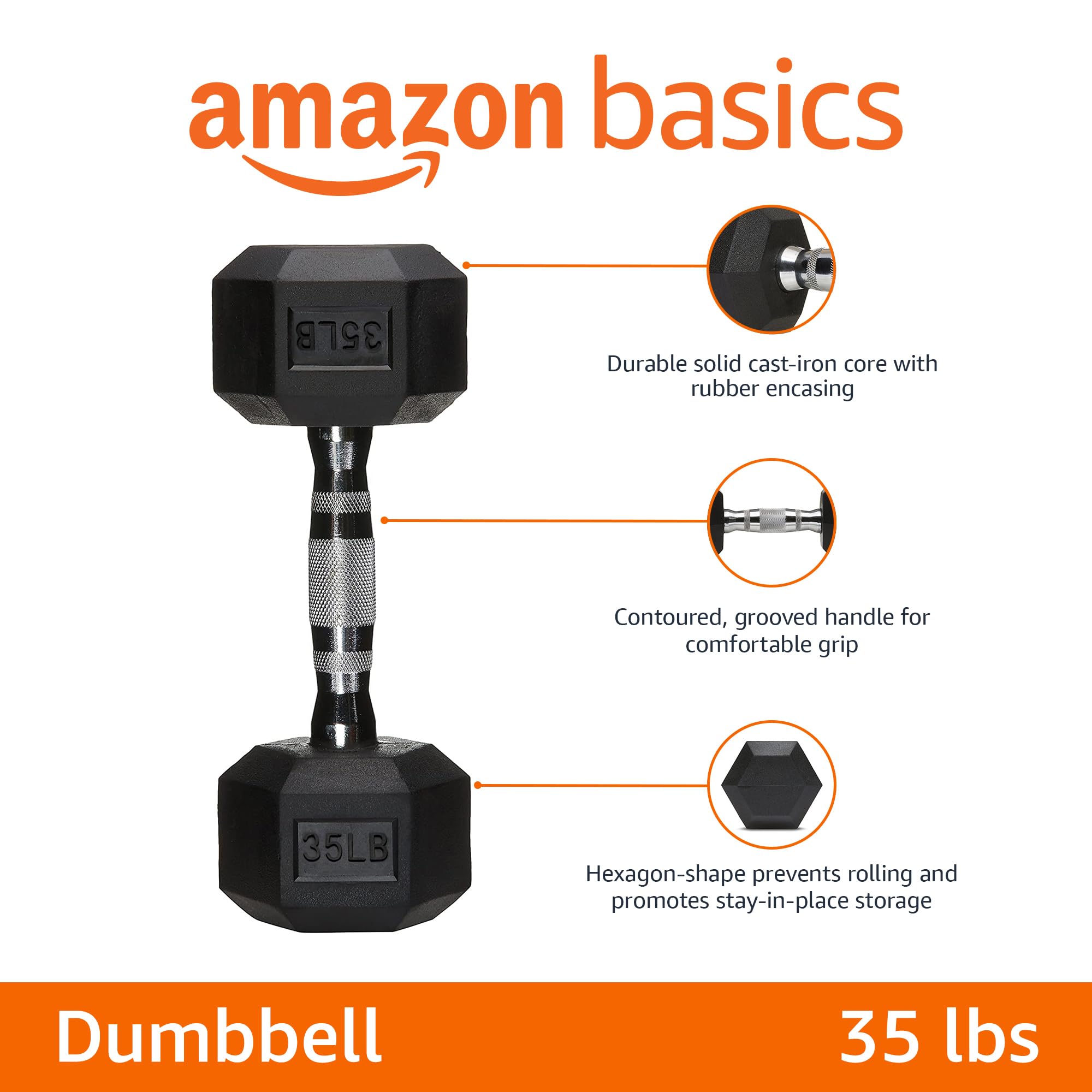 Amazon Basics Rubber Hex Dumbbell Set - 5-50 lbs for Home Gym Strength Training, Workout, Fitness & Weight Lifting - Non-Slip Grip for Men & Women - Perfect for Home Workouts, CrossFit & Muscle Building