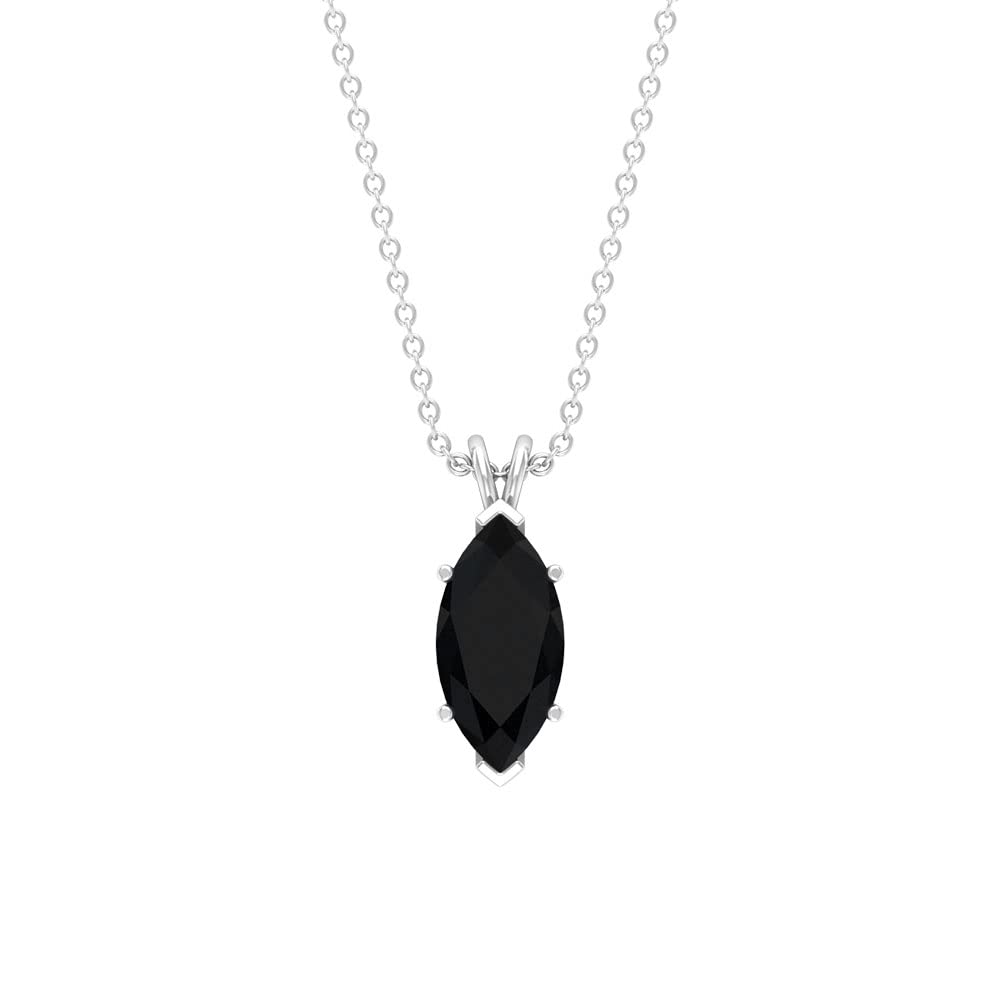 1 CT Natural Black Spinel Solitaire Pendant for Women - Marquise Cut August Birthstone Jewelry - 14K Solid Gold Pendant Necklace for Elegant Evening Wear & Special Occasions