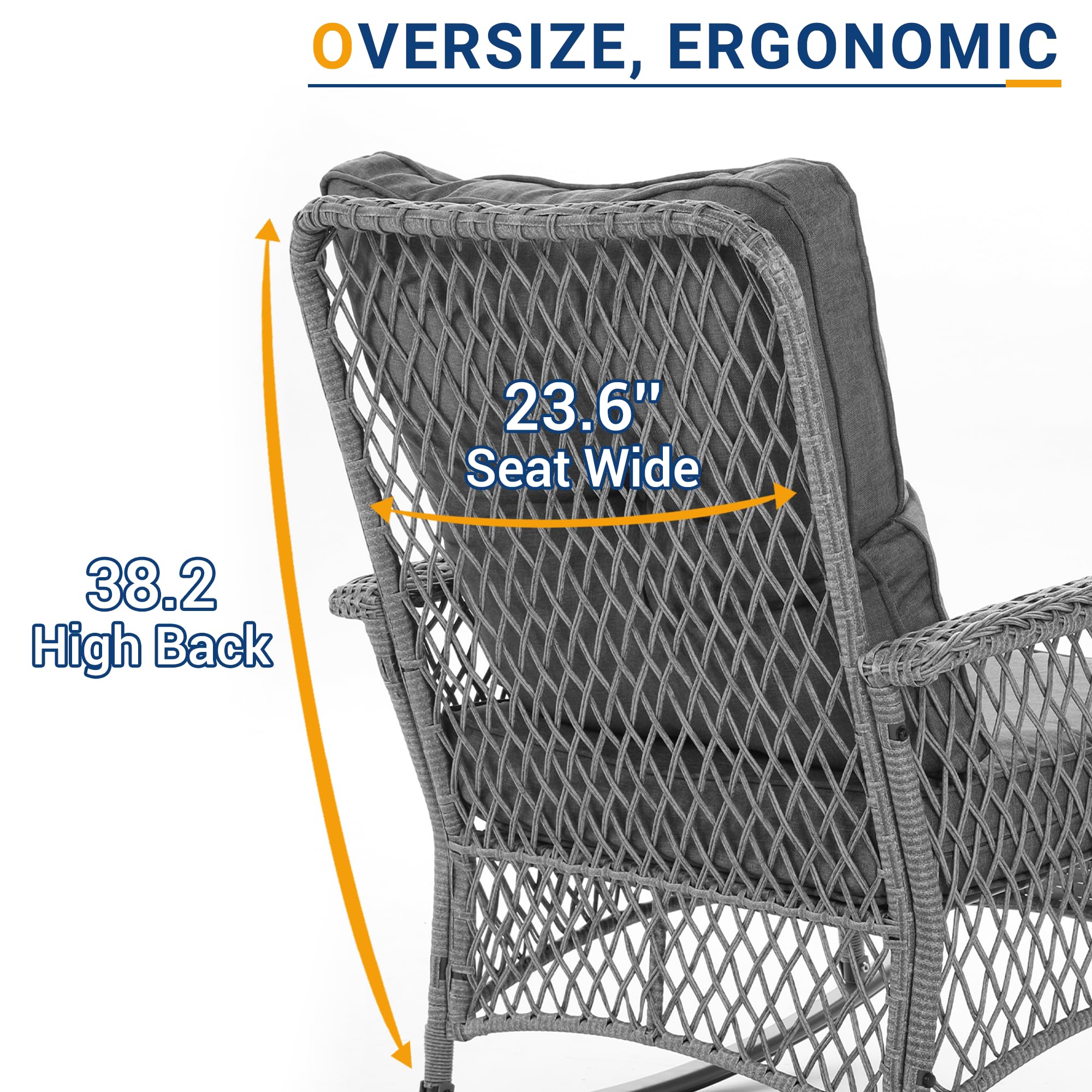 UDPATIO 3-Piece Wicker Outdoor Rocking Chair Set with 2 Rockers & Side Table - 4