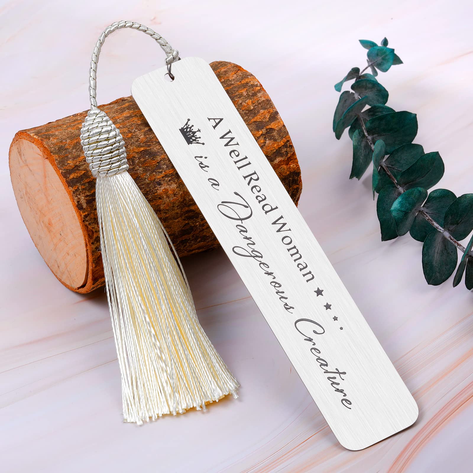 Beautiful Bookmark for Women - Unique Gifts for Book Lovers, Birthday, Christmas - Perfect for Female Friends, Teen Girls, Boss Lady & Teachers - 'A Well Read Woman is A Dangerous Creature' Quote - Great as Stocking Stuffers & Reading Accessories - Ideal for Book Clubs, Libraries & Cozy Reading Nooks