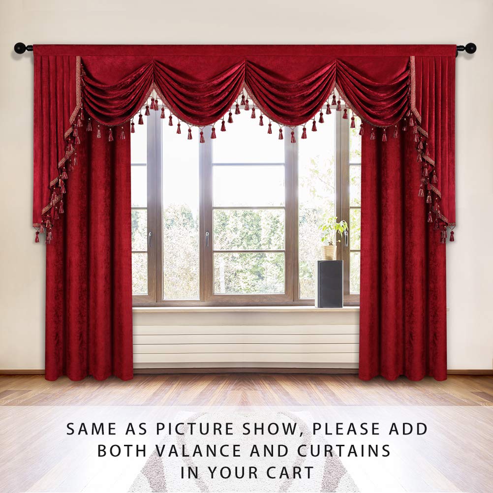 ELKCA Thick Chenille Window Curtain Valance with Tassels - Burgundy Red Waterfall Valance for Living Room, Festival & Holiday Decor (110 Inches Wide) - Perfect for Christmas, Thanksgiving & Home Decoration