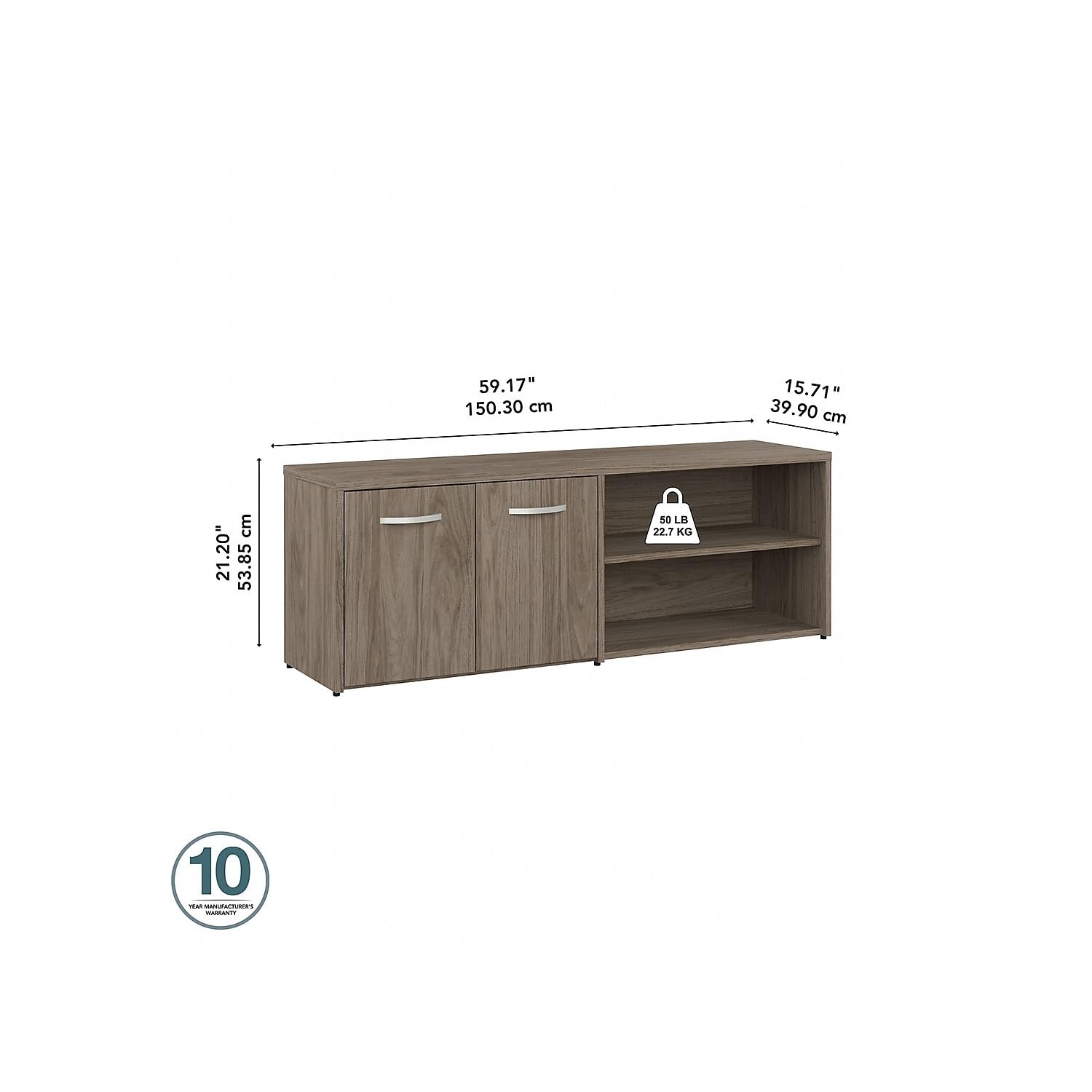 Bush Business Furniture Studio C Low Storage Cabinet with Doors & Shelves - Modern Hickory Office Organizer for Files, Supplies & Equipment