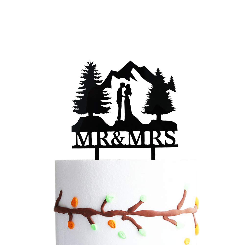Mr & Mrs Mountain Wedding Cake Topper - Hiking & Forest Theme Outdoor Wedding Cake Decor - Perfect for Adventure Lovers, Rustic Weddings, and Nature-Inspired Celebrations