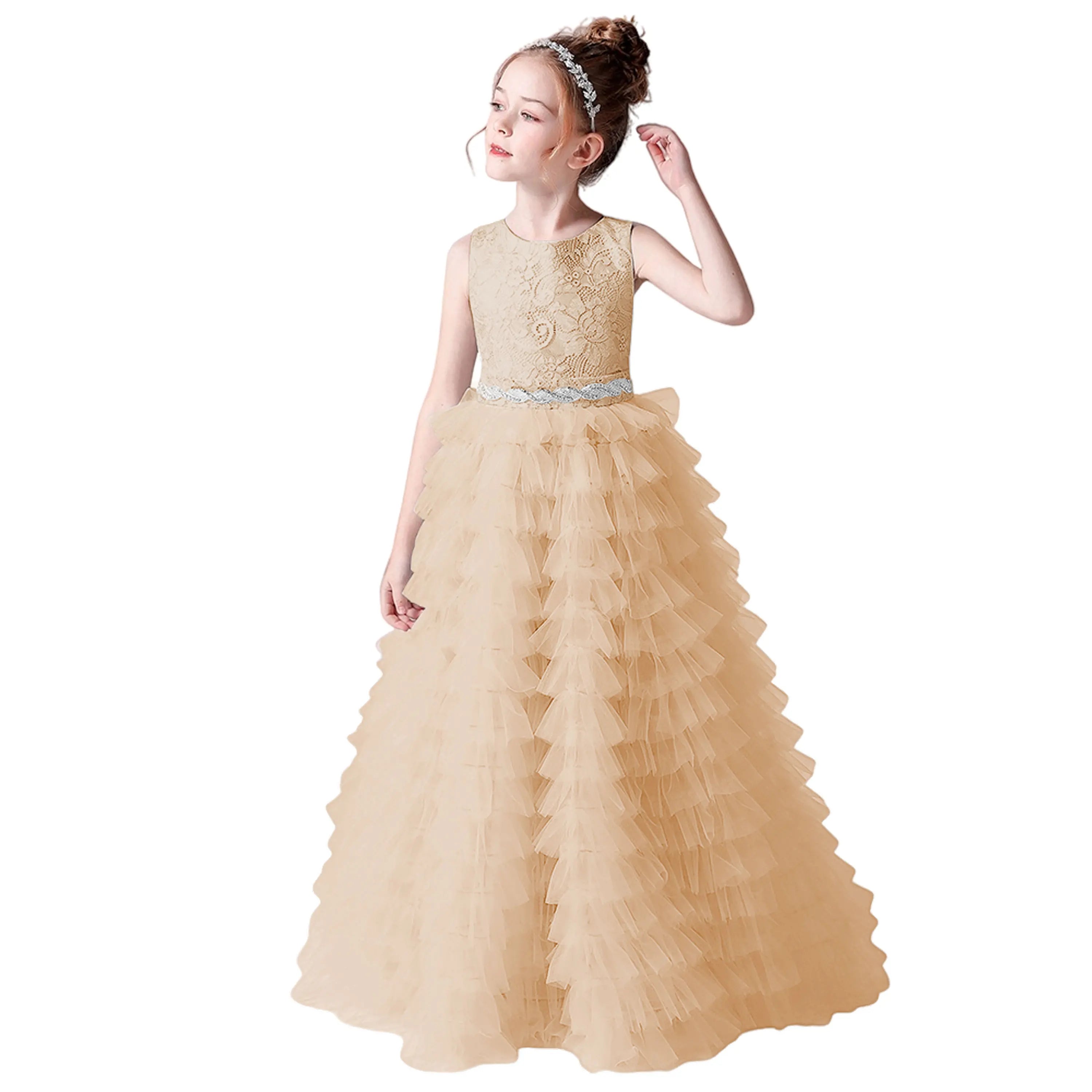 Tulle Flower Girl Dress Sleeveless Tiered Princess Gown for Weddings & Special Occasions - Perfect for Flower Girls & Pageants