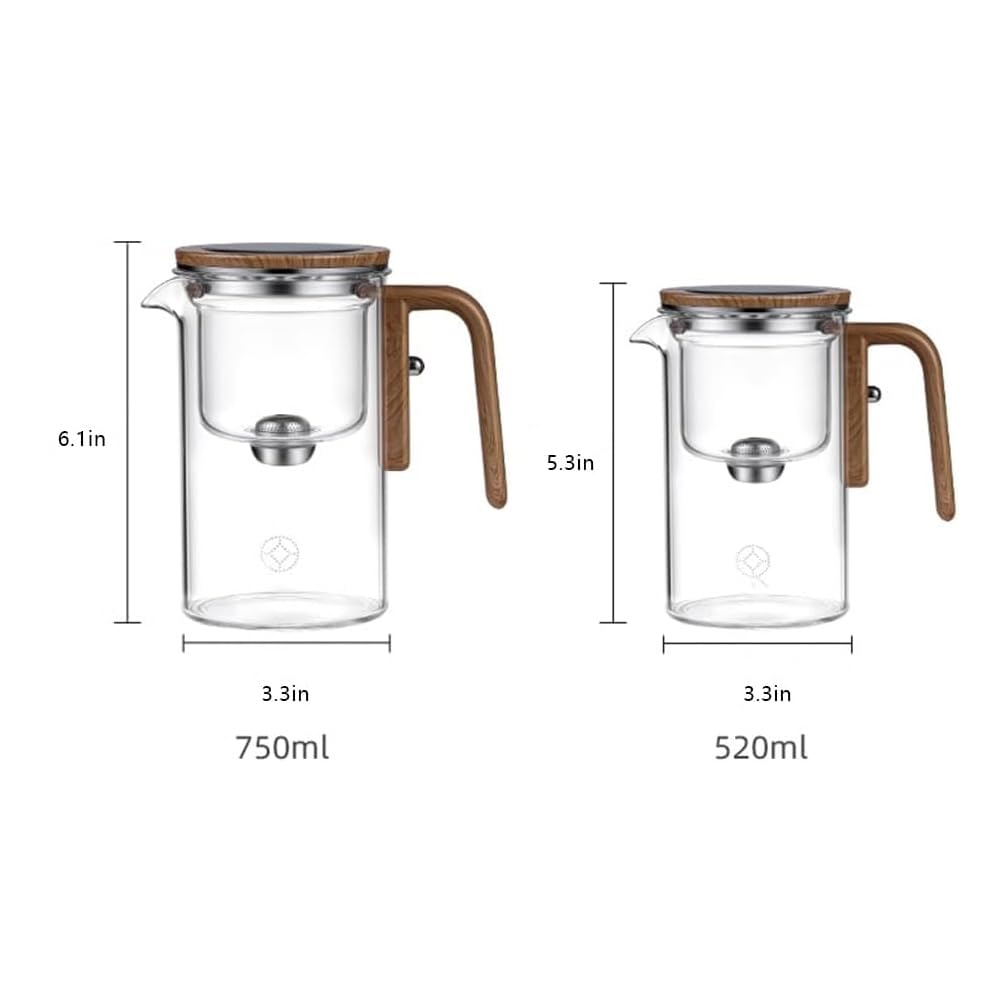 Enchanti Glass Teapot with Wooden Handle - 520ml Water Separation Magic Teapot with Infuser Strainer & 2 Cups - Perfect for Witchcraft, Herbal Tea Brewing & Gift Giving
