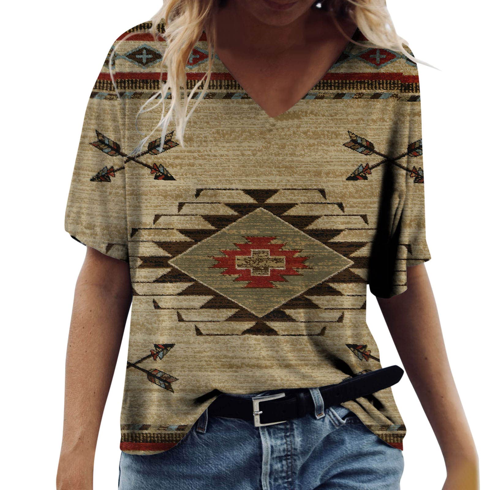 Women's Summer V-Neck T-Shirts - Short Sleeve Cotton Tees, Loose Fit Casual Vintage Tops (Pack) | Perfect for Beach Outings, Weekend Brunch & Summer Vacation