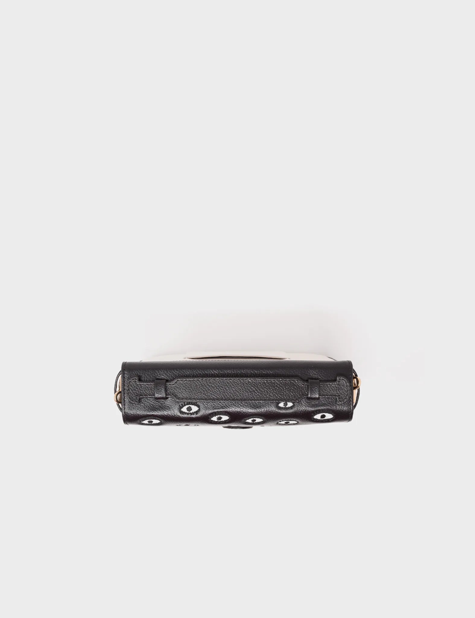 Amantis Black and Cream Leather Crossbody Mini Handbag with All Over Eyes Embroidery - Stylish Small Purse for Women, Perfect for Date Night, Parties, and Everyday Use