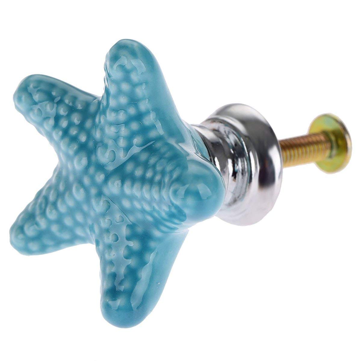 12 Pack Blue Ceramic Starfish Drawer Pulls - Beach & Ocean Theme Cabinet Knobs for Nursery, Dresser, Wardrobe & Kitchen Decor - Durable & Stylish Hardware for Coastal Home Design