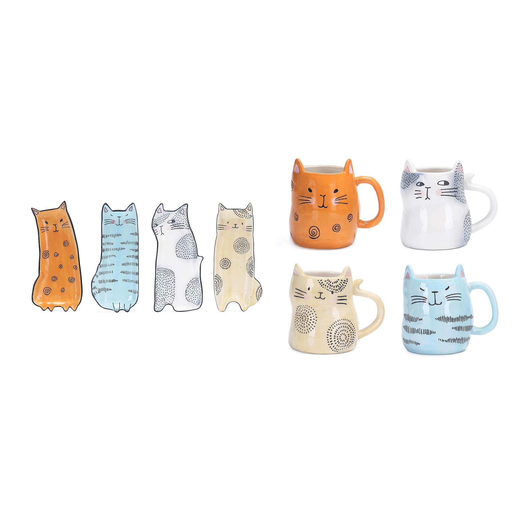 Bico Cartoon Cat Stoneware Dinnerware Set - 16-Piece Appetizer Plates & Mugs Set for Kids, Durable Ceramic Tableware for Family Dining, Birthday Parties & Home Decor