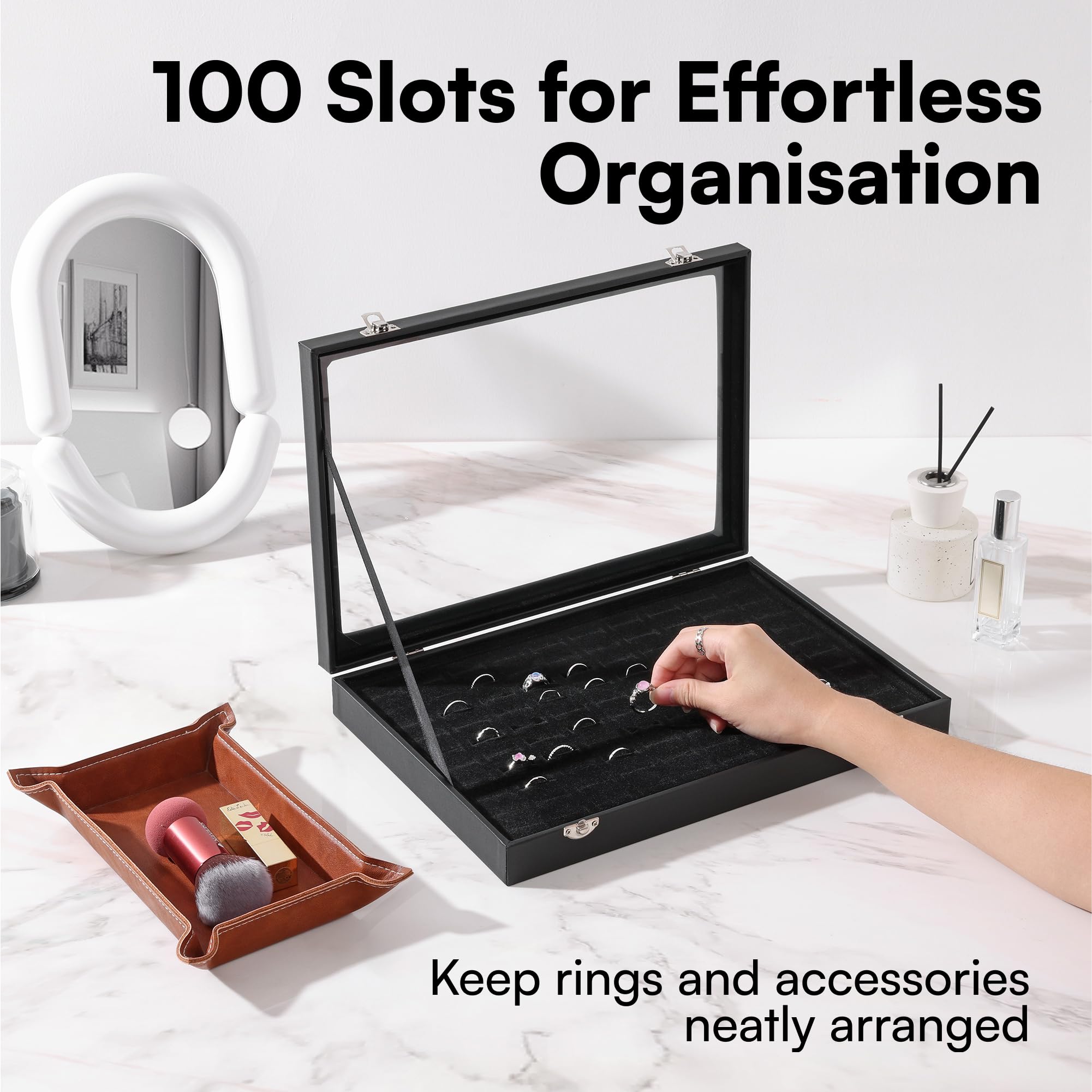 H&S Ring and Earring Storage Organizer Box - Large Jewelry Display Case with Tray for Wedding, Engagement Rings & Accessories - Bulk Ring Holder for Jewelry Shop, Home Organization & Gift Packaging