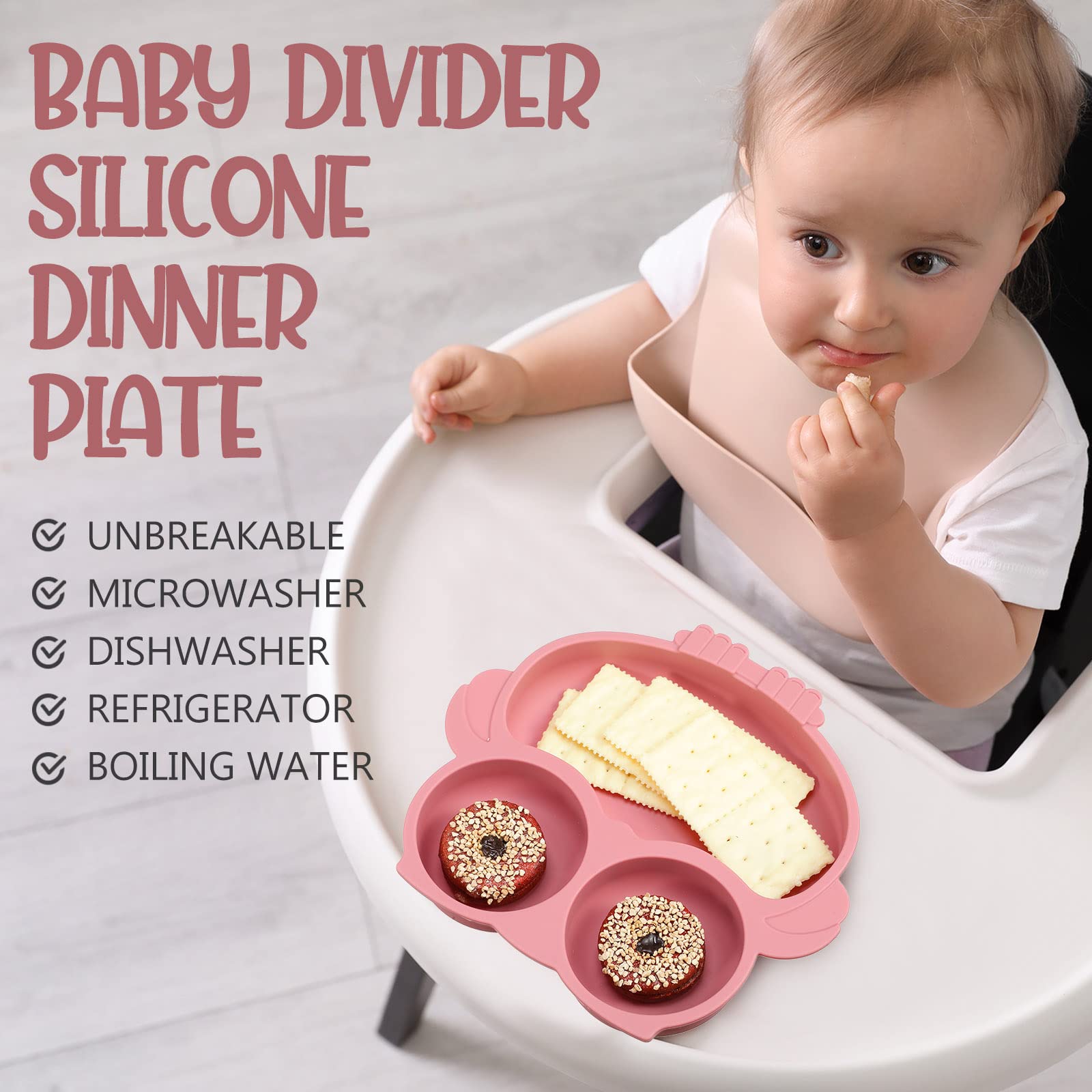 **Maxdot 4-Piece Silicone Baby Plates with Suction Base – Divided Toddler Dishes for Kids, Cute Animal Design – Microwave & Dishwasher Safe – Perfect for Baby Feeding, Snacks & Mealtime (Multi-Color)**    *(Use Cases: Ideal for home, daycare, travel, and on-the-go meals – keeps food separated and mess-free!)*