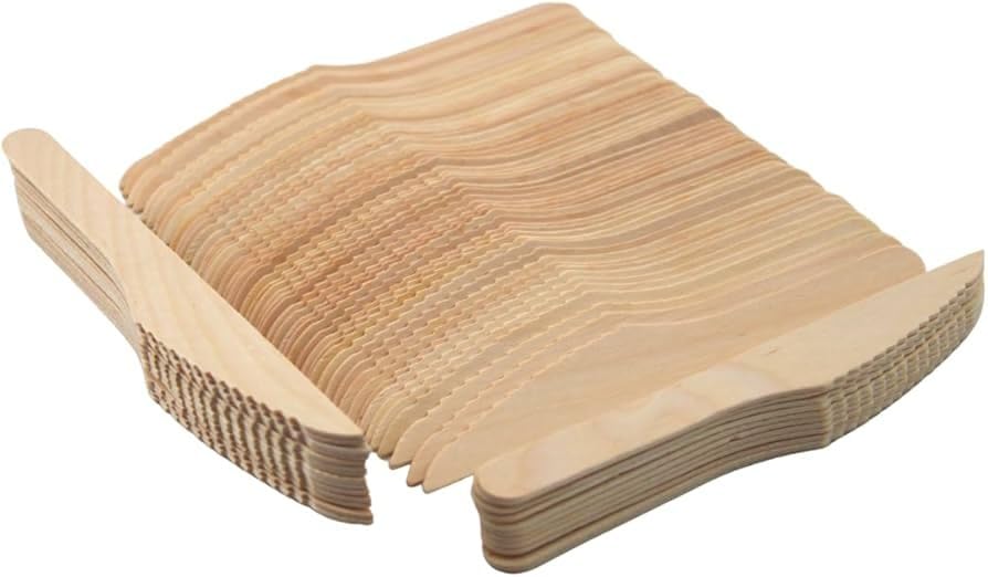 Eco-Friendly Royals 50pc Wooden Knives Set - Biodegradable Disposable Cutlery for Parties, Picnics & Camping - Sustainable Wooden Utensils for BBQ, Wedding & Outdoor Dining