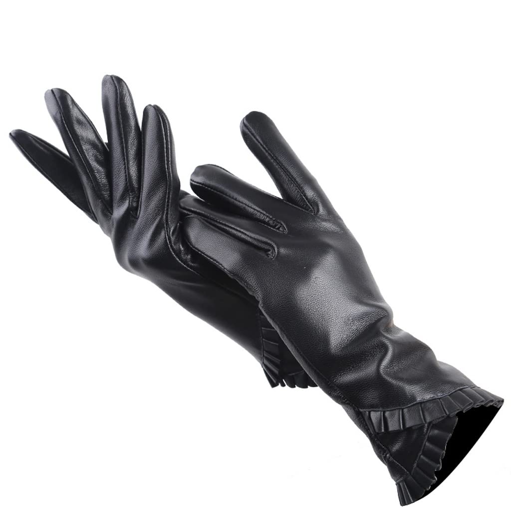Premium Black Sheepskin Women's Winter Gloves - Thickened Warm Leather Gloves for Cold Weather - Size 0.5 - Perfect for Outdoor Activities, Skiing, and Daily Winter Wear