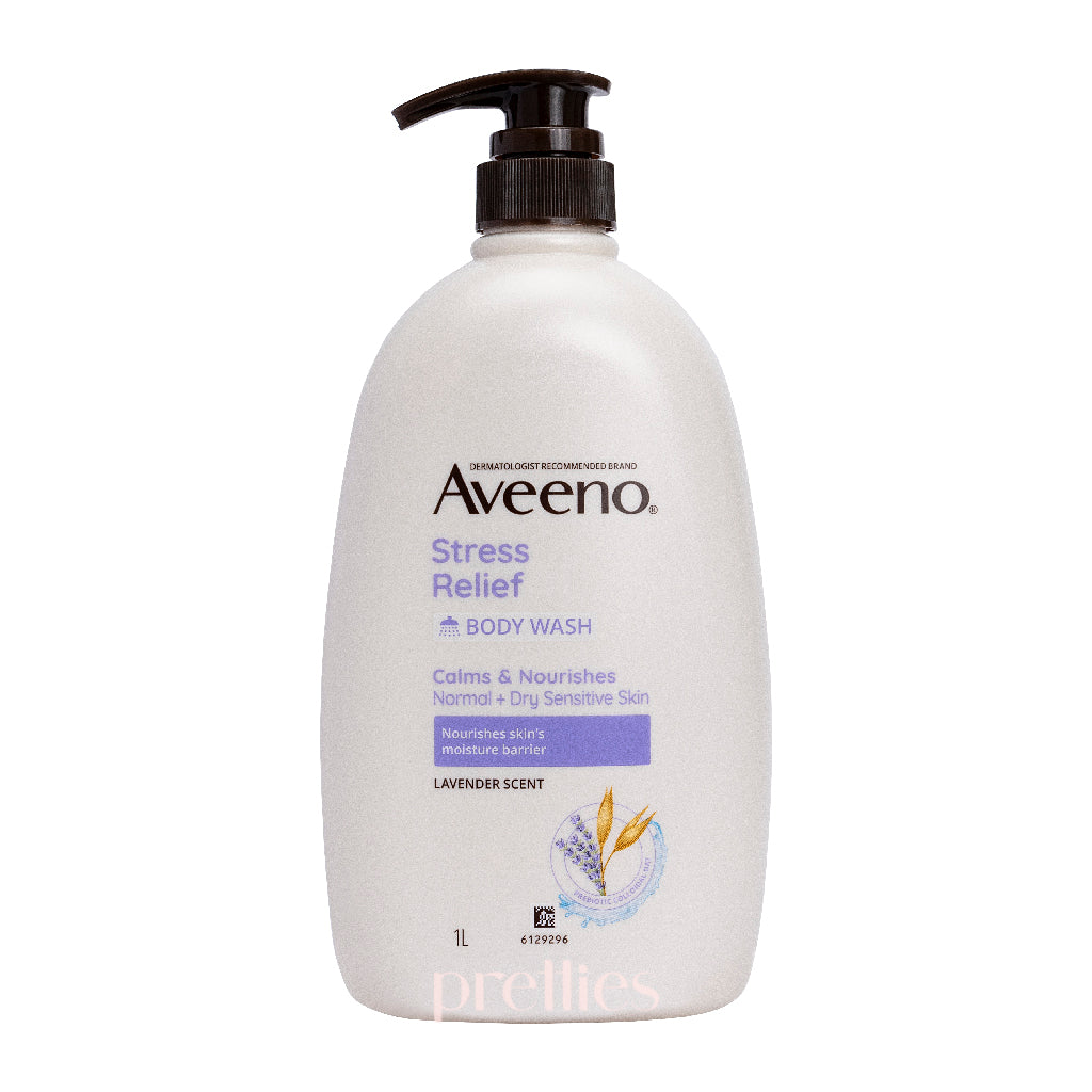 Aveeno Stress Relief Body Wash with Lavender - 33.8 fl oz (1L) for Relaxing Bath & Shower - Soothes Skin & Calms Senses - Ideal for Nighttime Routine & Self-Care Moments