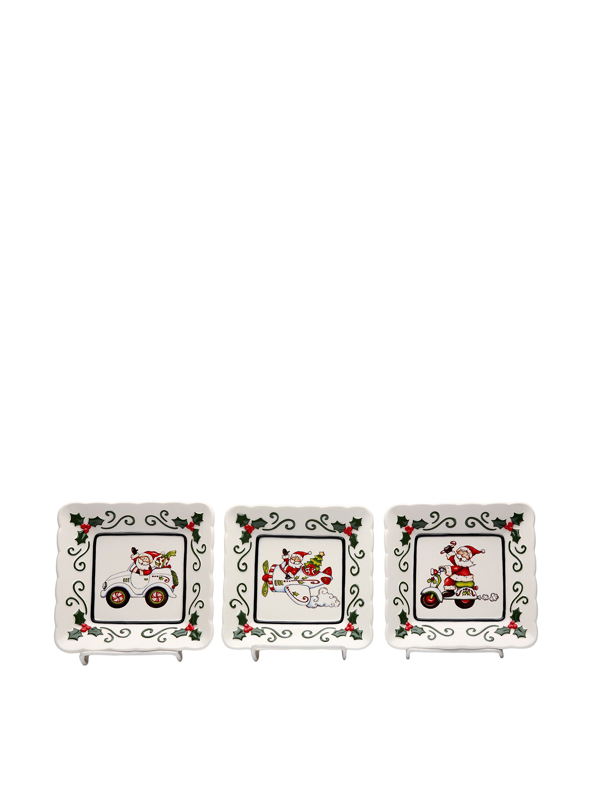 Santa Plates Set of 3 - 5.5 Inch Christmas Dinner Plates with Unique Designs - Perfect for Holiday Parties, Gift Giving & Festive Table Decor