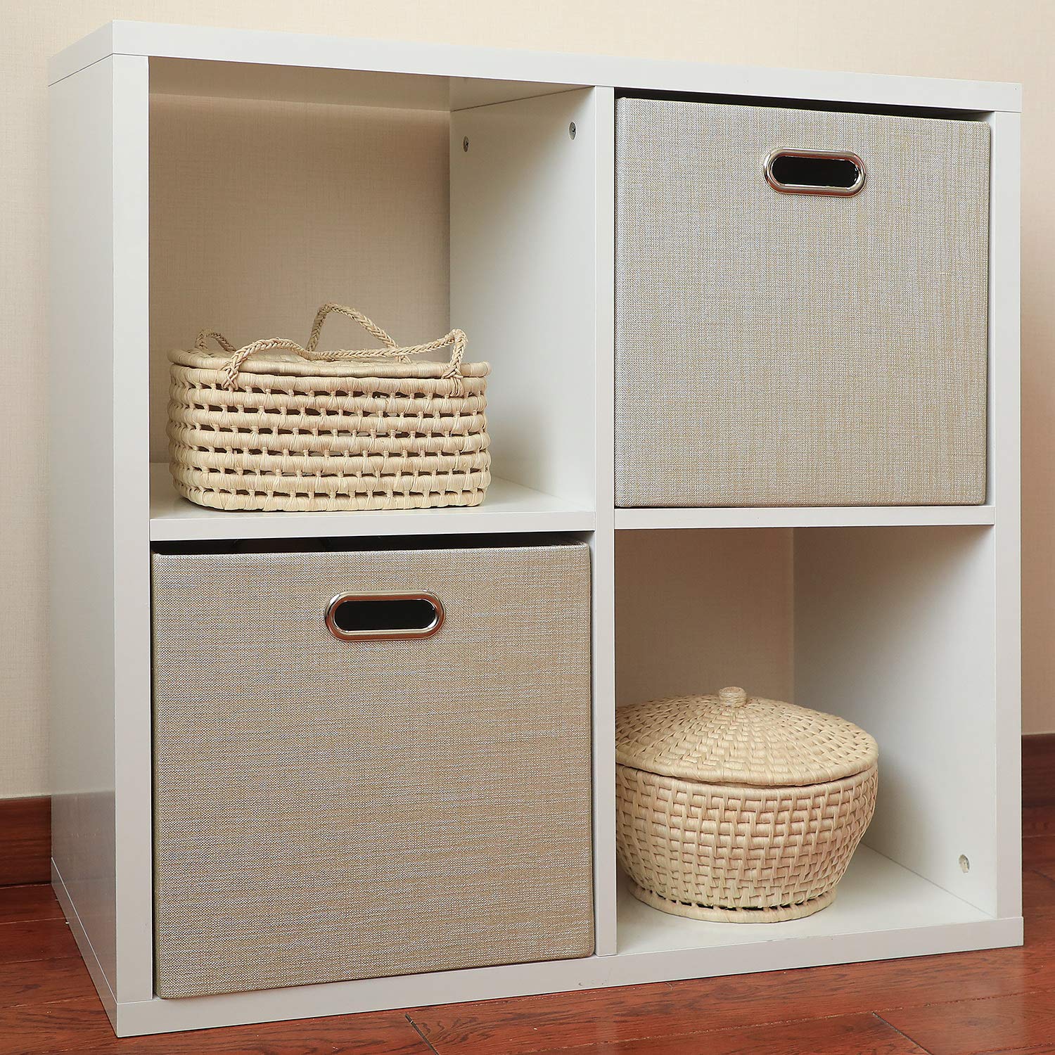 Foldable Fabric Storage Bins - Set of 2, Beige for Shelf & Cabinet Organization
