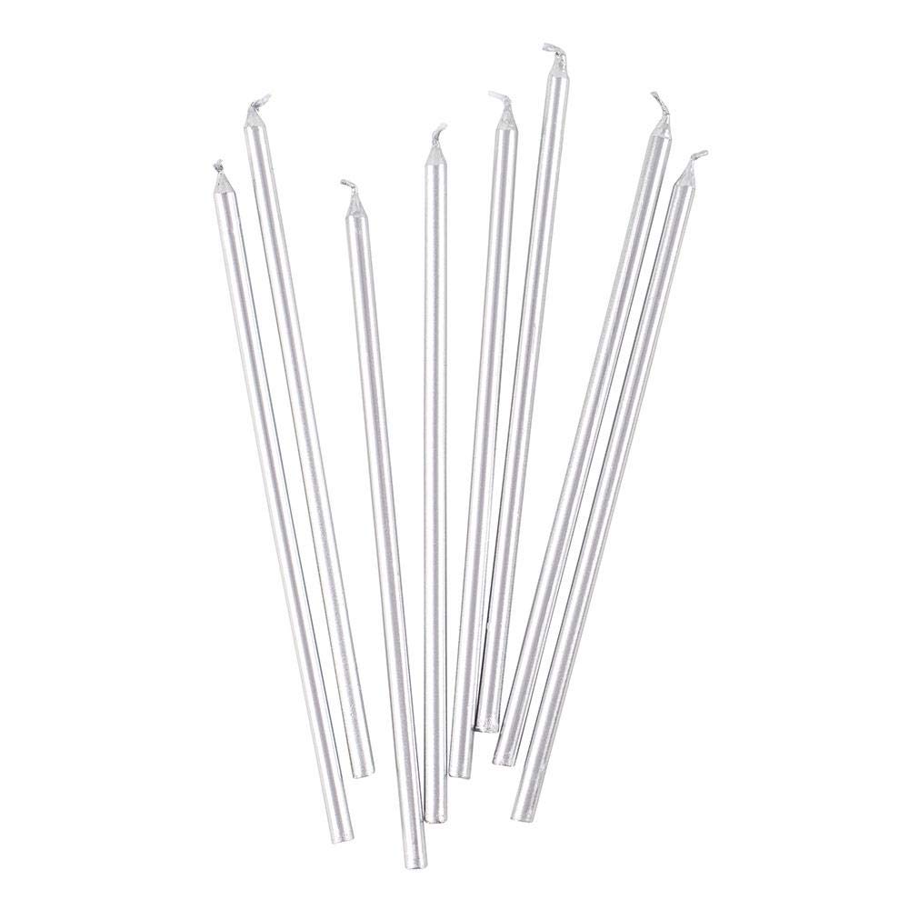 Premium Caspari Slim Silver Birthday Candles - Set of 32 Elegant Taper Candles for Cake Decorating, Party Celebrations & Special Occasions