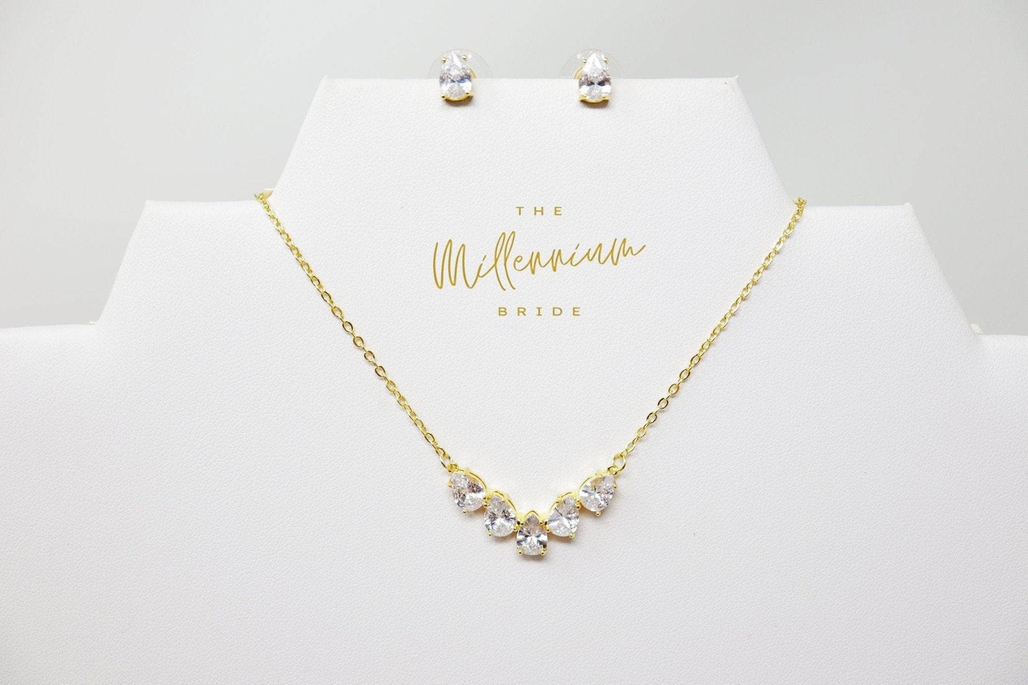 Diamond Teardrop Earrings and Necklace Set - Elegant Long Bridal Jewelry with Crystals | Perfect for Weddings, Prom, and Special Occasions