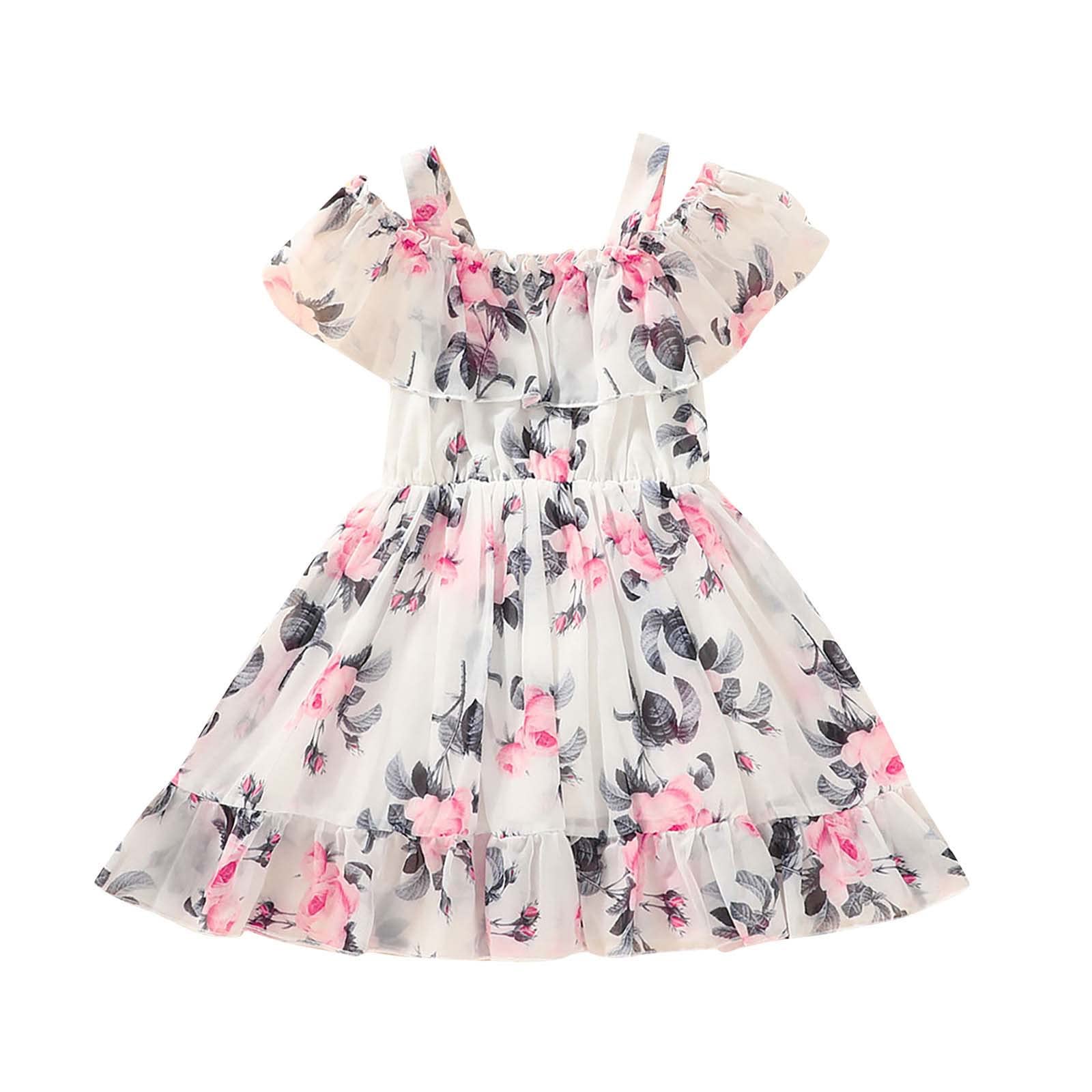 Girls Floral Chiffon Princess Tutu Dress - Summer Flowy Sundress with Suspender for Kids, Beachwear & Party Outfit | Perfect for Beach Vacations, Birthday Parties & Photo Shoots