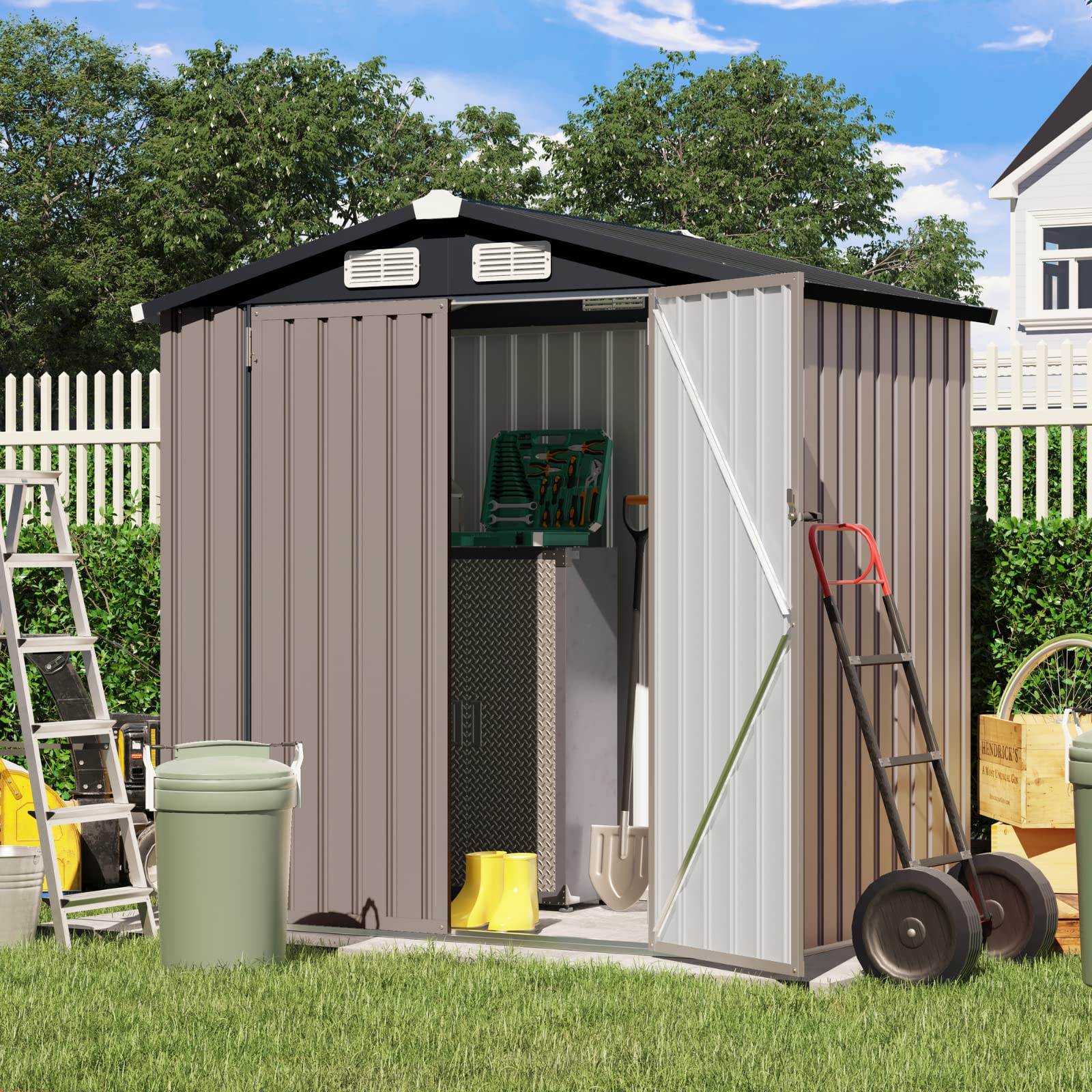 Verano Garden 6x4 FT Outdoor Storage Shed - Galvanized Metal Steel Garden Shed with Double Doors & Lock - Perfect for Bike Storage, Backyard, Patio, Lawn (72.05