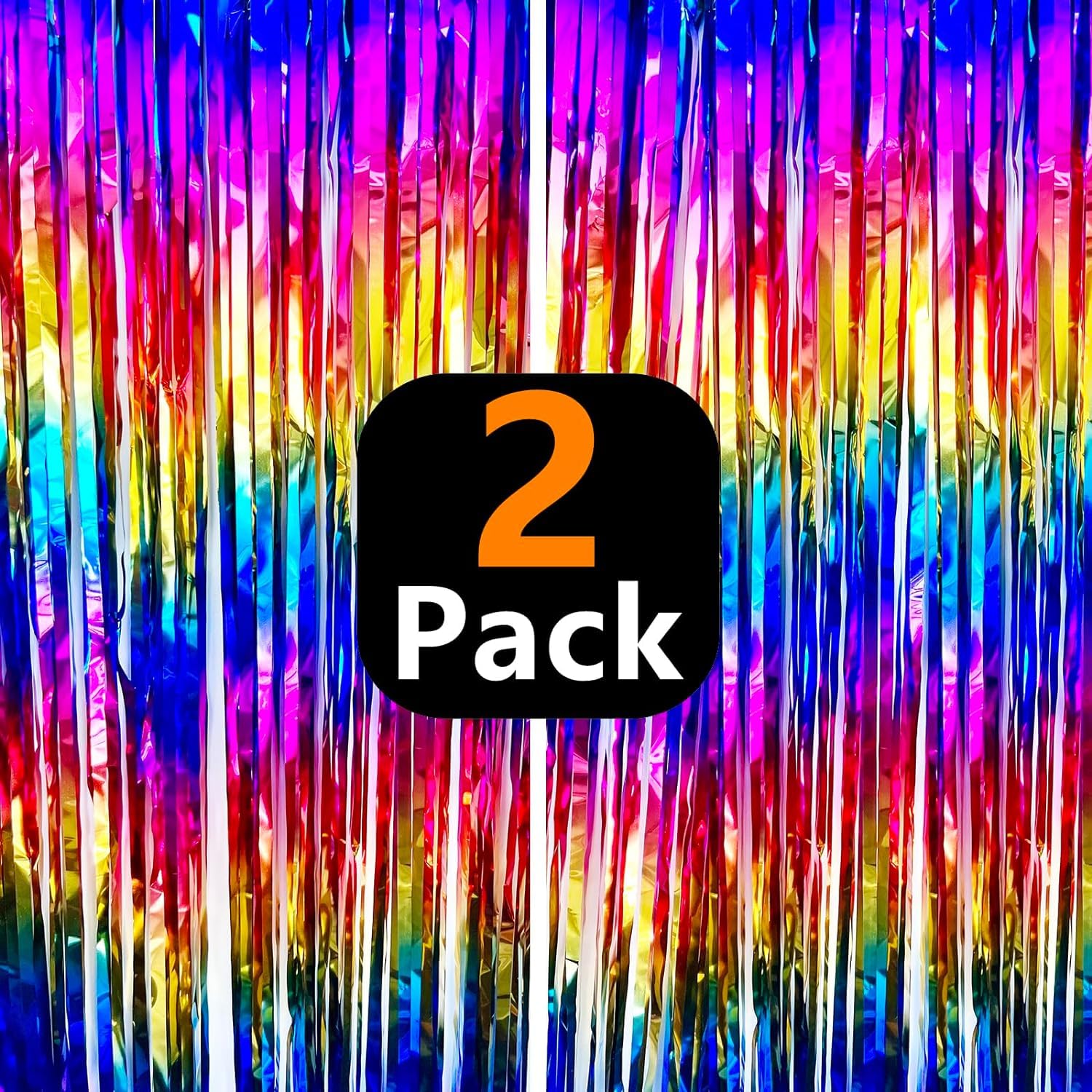 Sparkly Rainbow Foil Fringe Curtains - Metallic Tinsel Streamers Backdrop for Birthday, Pride, Graduation, Wedding Decor (2 Pack) | Photo Booth Props, Bridal Shower & Bachelorette Party Decorations