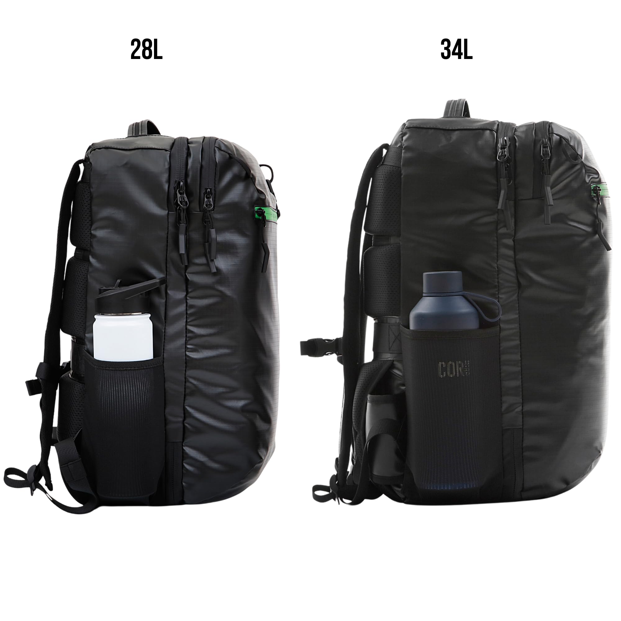 COR Surf Carry On Travel Backpack 28L - Ultralight Airline Approved Personal Item Backpack | Waterproof Matte Black Edition with Free S-Clip | Perfect for Island Hopping, Business Travel & Weekend Getaways