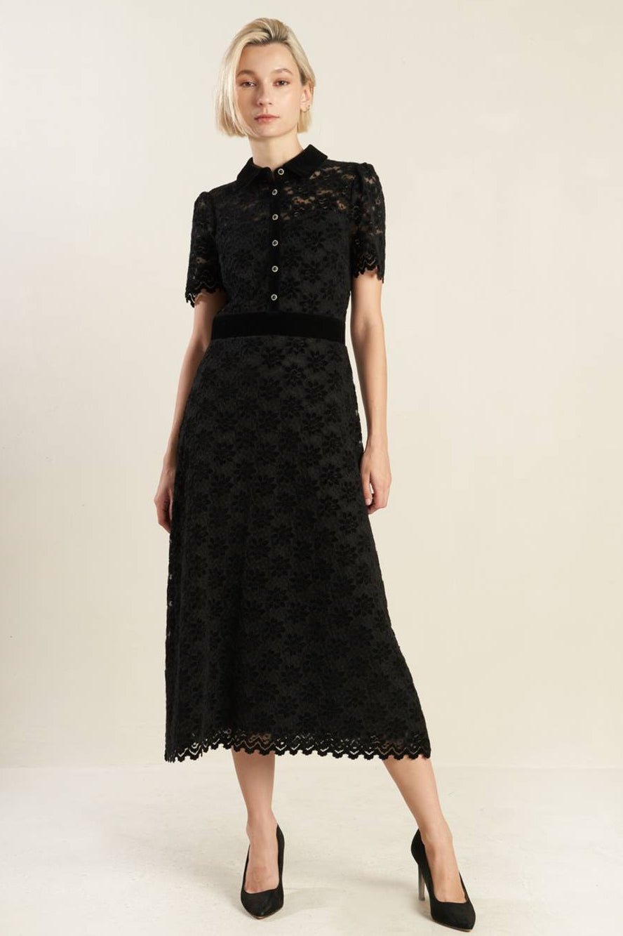 BOLD SYMPHONY WOVEN LACE MIDI DRESS - Elegant Floral Embroidery Summer Party Dress for Women, Perfect for Weddings, Cocktail Parties & Date Nights