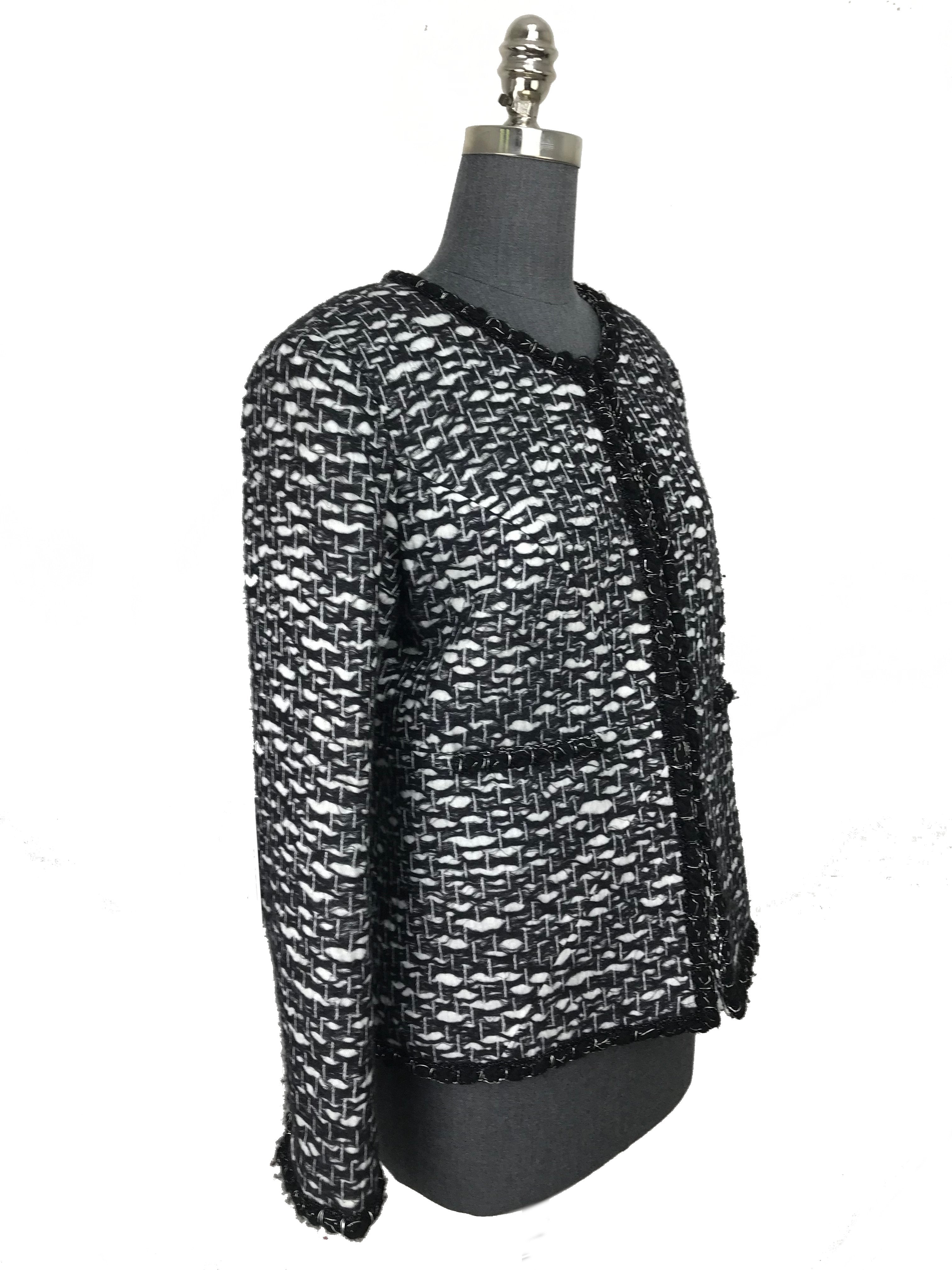 Chanel Wool Jacquard Jewel Neckline Jacket for Women - Size M | Luxury Designer Coat for Fall & Winter | Perfect for Office, Parties & Special Occasions