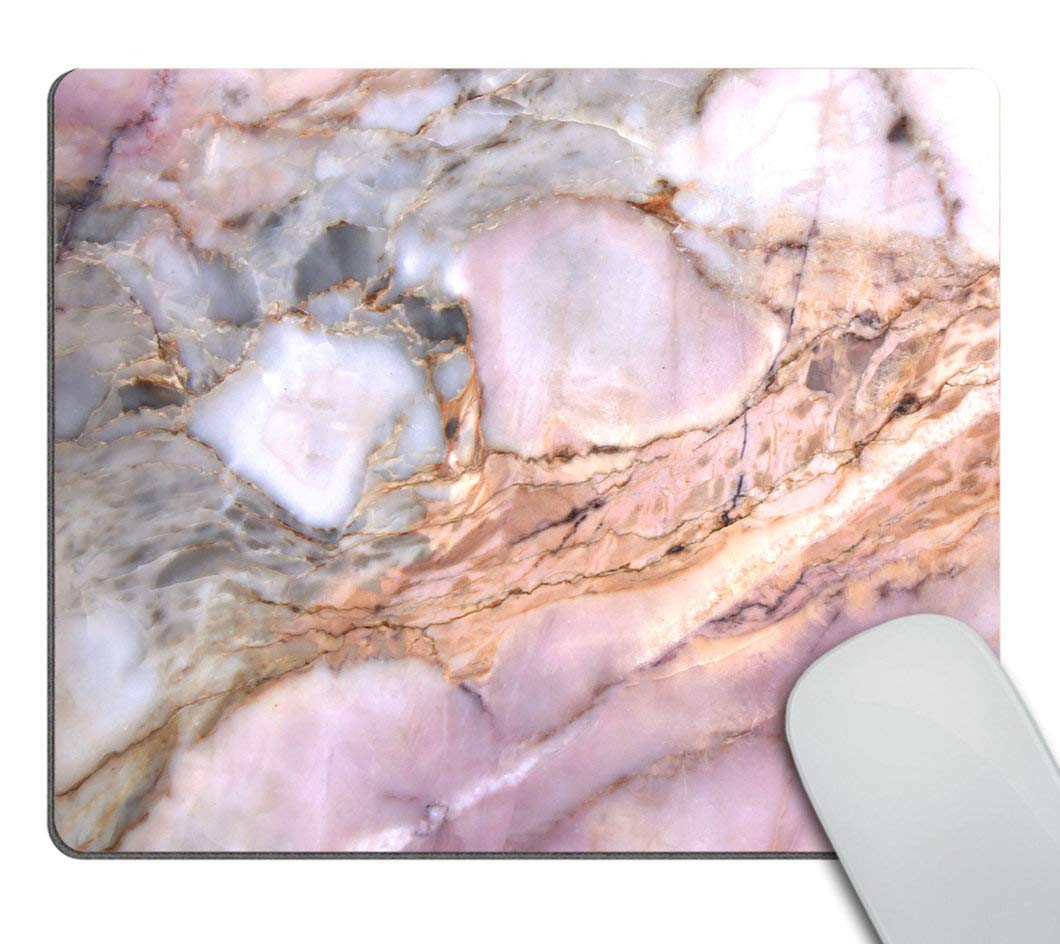 Premium White Gold & Pink Marble Mouse Pad - Non-Slip Office Desk Mat with Rose Gold Accents for Women | Perfect for Work, Gaming & Home Office Setup