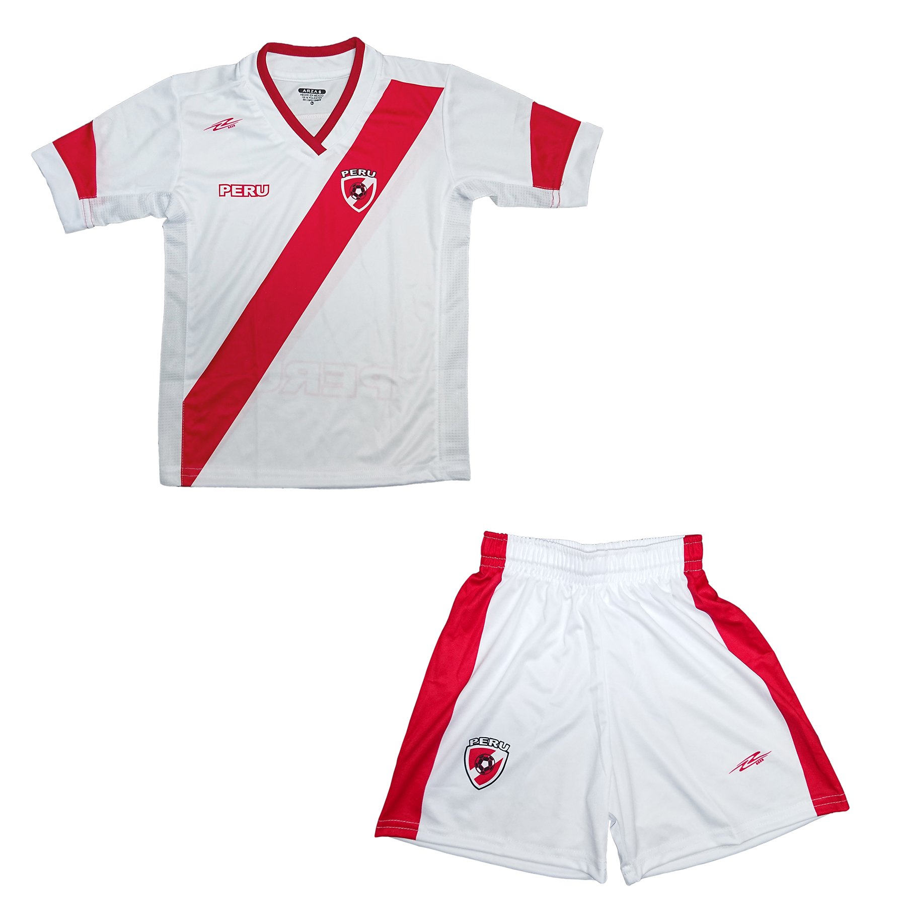 Youth Soccer Uniform Set - Peru National Team Style - White & Red Jersey with Shorts - Perfect for Games, Training & Fan Support