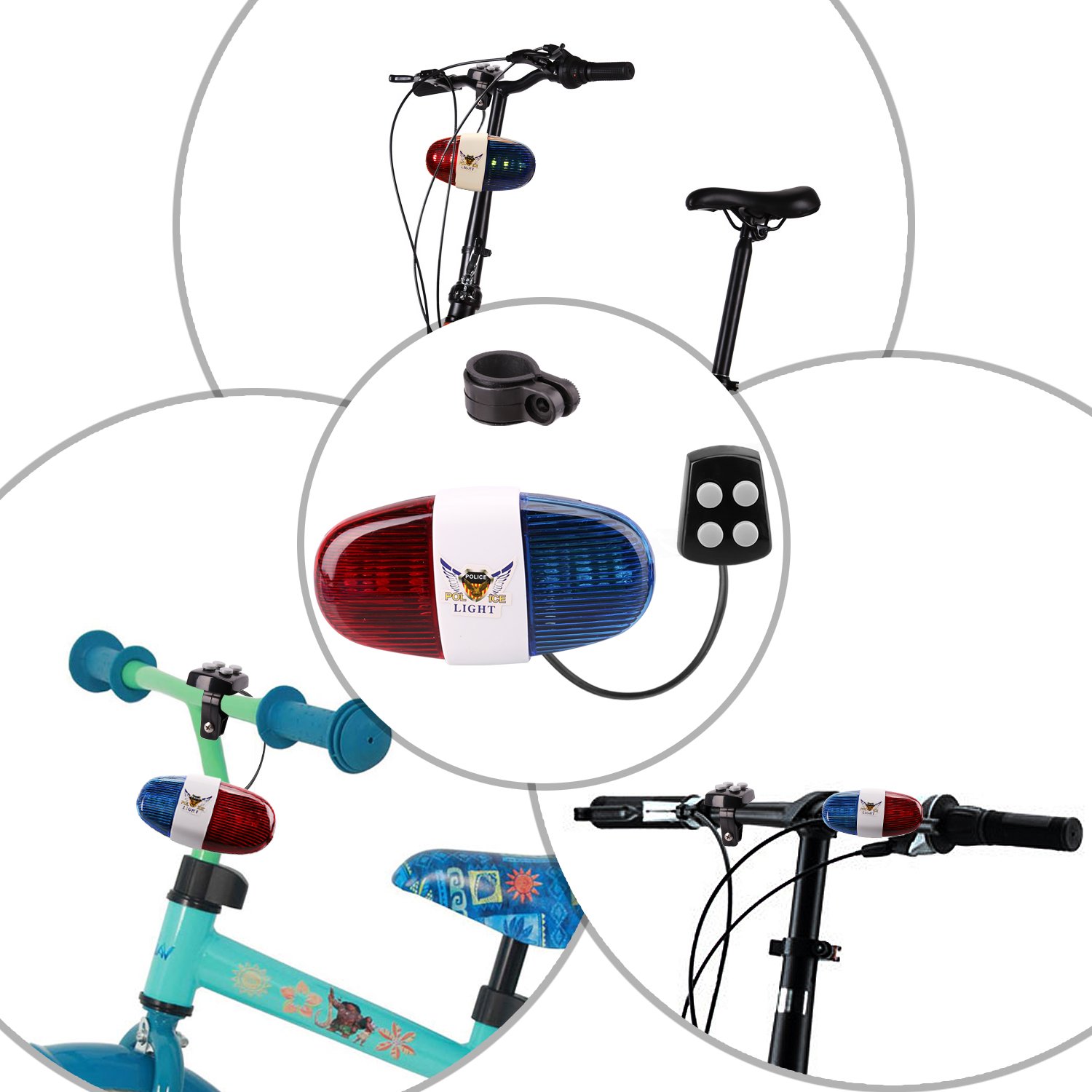 Oumers Bike LED Horn Siren with 6 Lights & 4 Sounds - Waterproof Cycling Safety for Night Rides