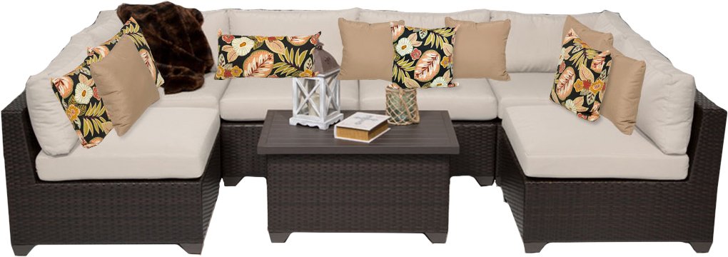 TK Classics 7-Piece Belle Outdoor Wicker Patio Furniture Set in Beige - Perfect for Garden, Poolside, and Backyard Relaxation