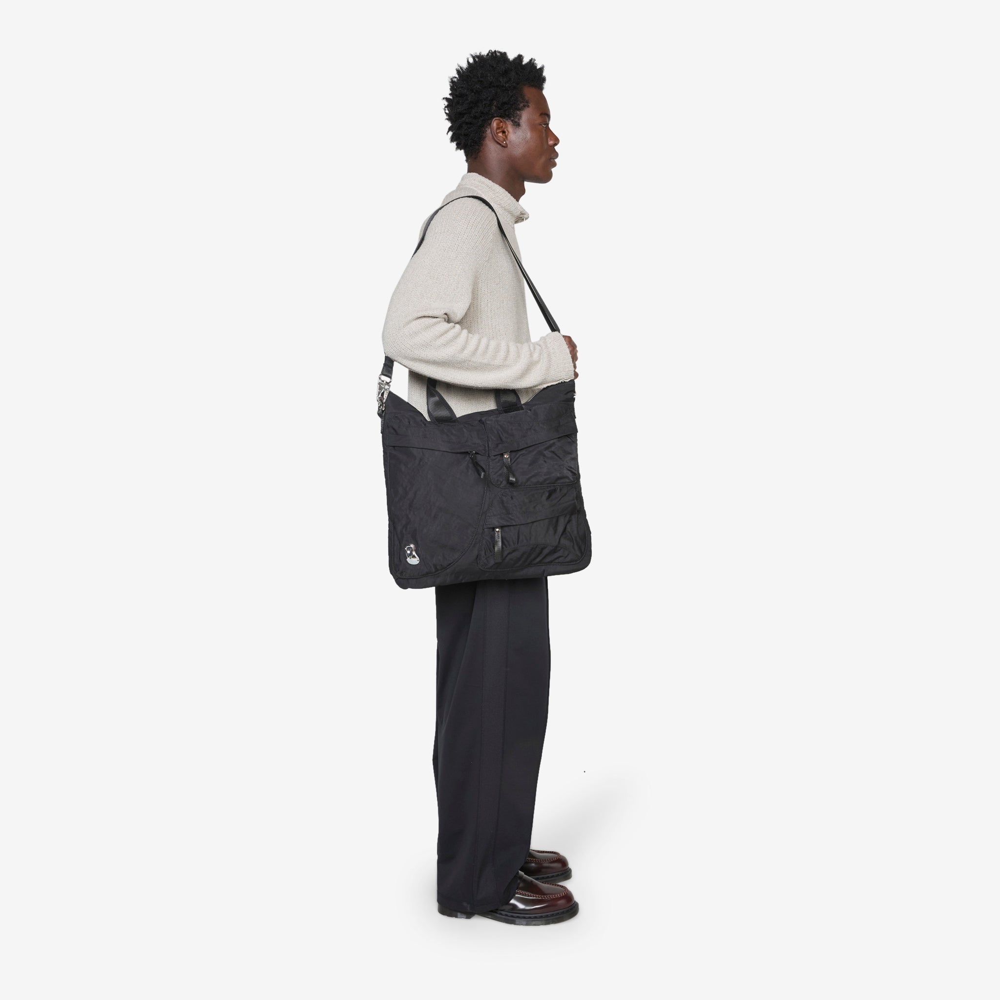 Premium Black Outdoor Shopper Bag with Chrome Accents - Durable & Stylish for Hiking, Shopping, and Travel Accessories