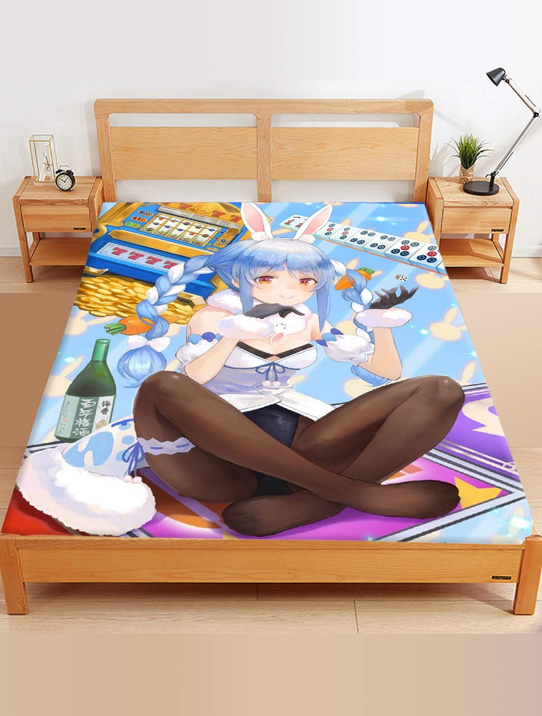 CTGVH Azuma Anime Bunny Girl Usada Pekora 120x200cm Flannel Bed Sheet Set - Soft Japanese Anime Themed Bedding for Fans, Teens & Adults - Perfect for Bedrooms, Dorms & Cosplay Decor