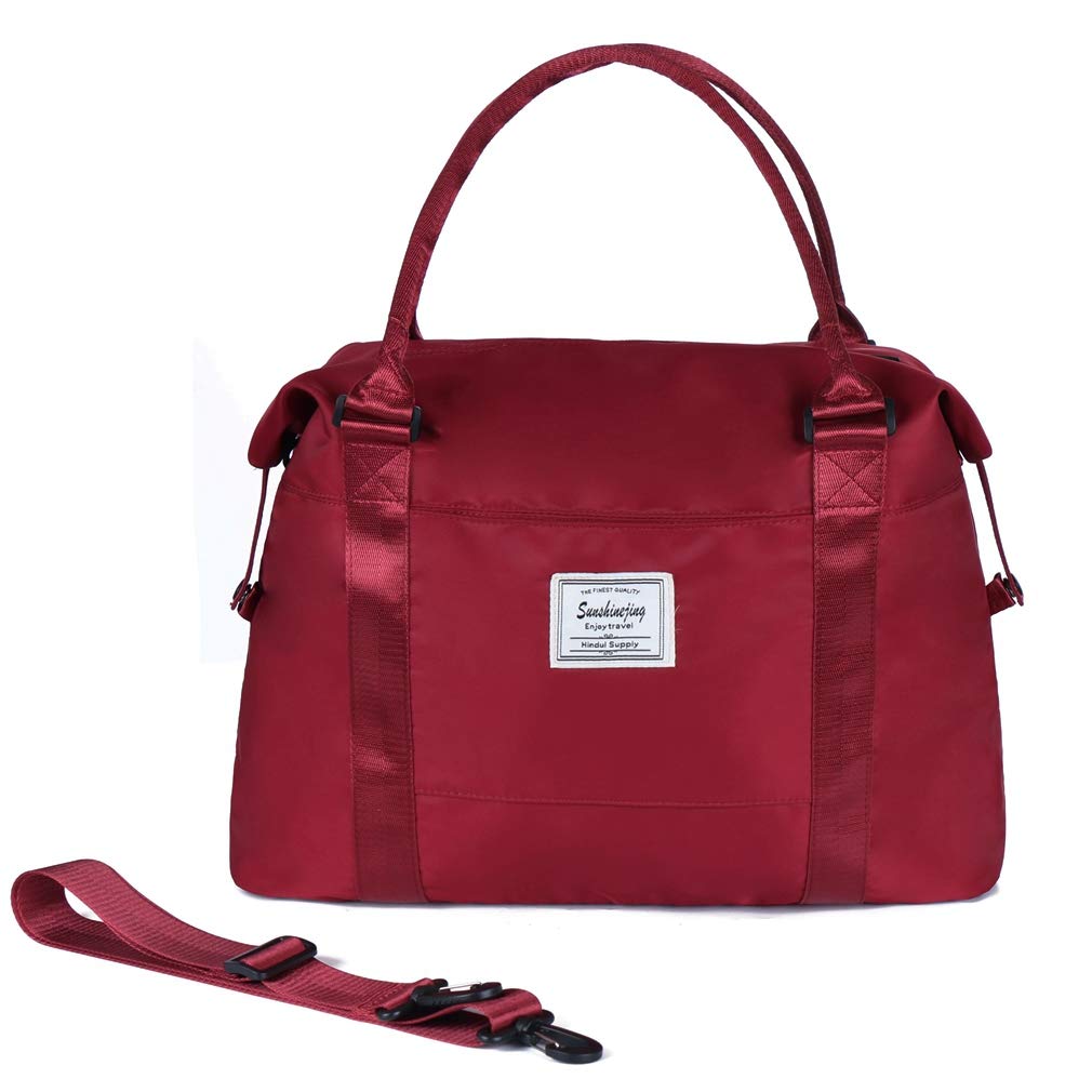 Sunshinejing Unisex Large Travel Weekender Bag - Duffle Gym Tote with Trolley Handle for Overnight Trips & Workouts (Burgundy) | Perfect for Business Travel, Gym, Weekend Getaways & Sports Activities