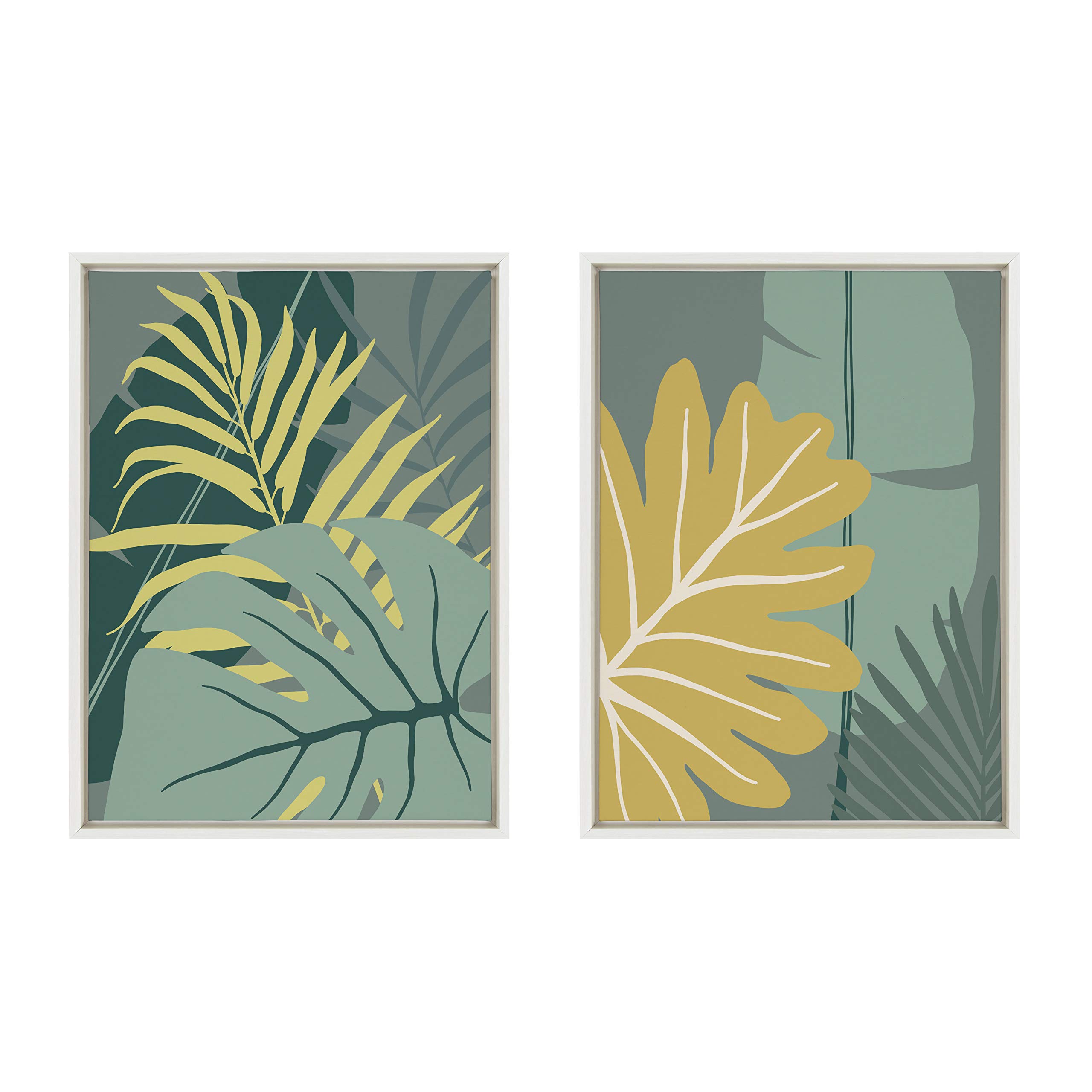 Kate & Laurel Sylvie Jungle Mania Framed Canvas Wall Art Set - 2 Piece 18x24 Inch Tropical Botanical Prints by Maja Mitrovic - White Modern Home Decor for Living Room, Bedroom & Office