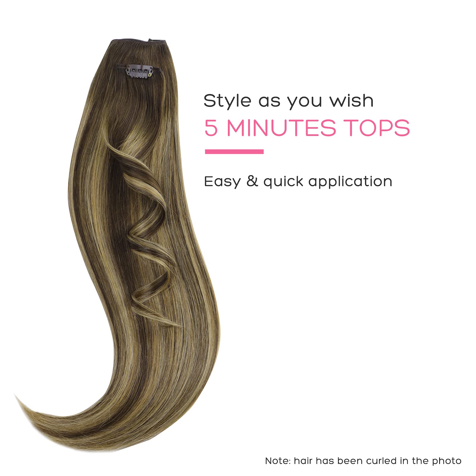 Marat Clip in Human Hair Extensions 18 Inch 120g - Balayage Chocolate Brown to Caramel Blonde Straight Hair Weft for Women | Perfect for Parties, Weddings & Daily Styling